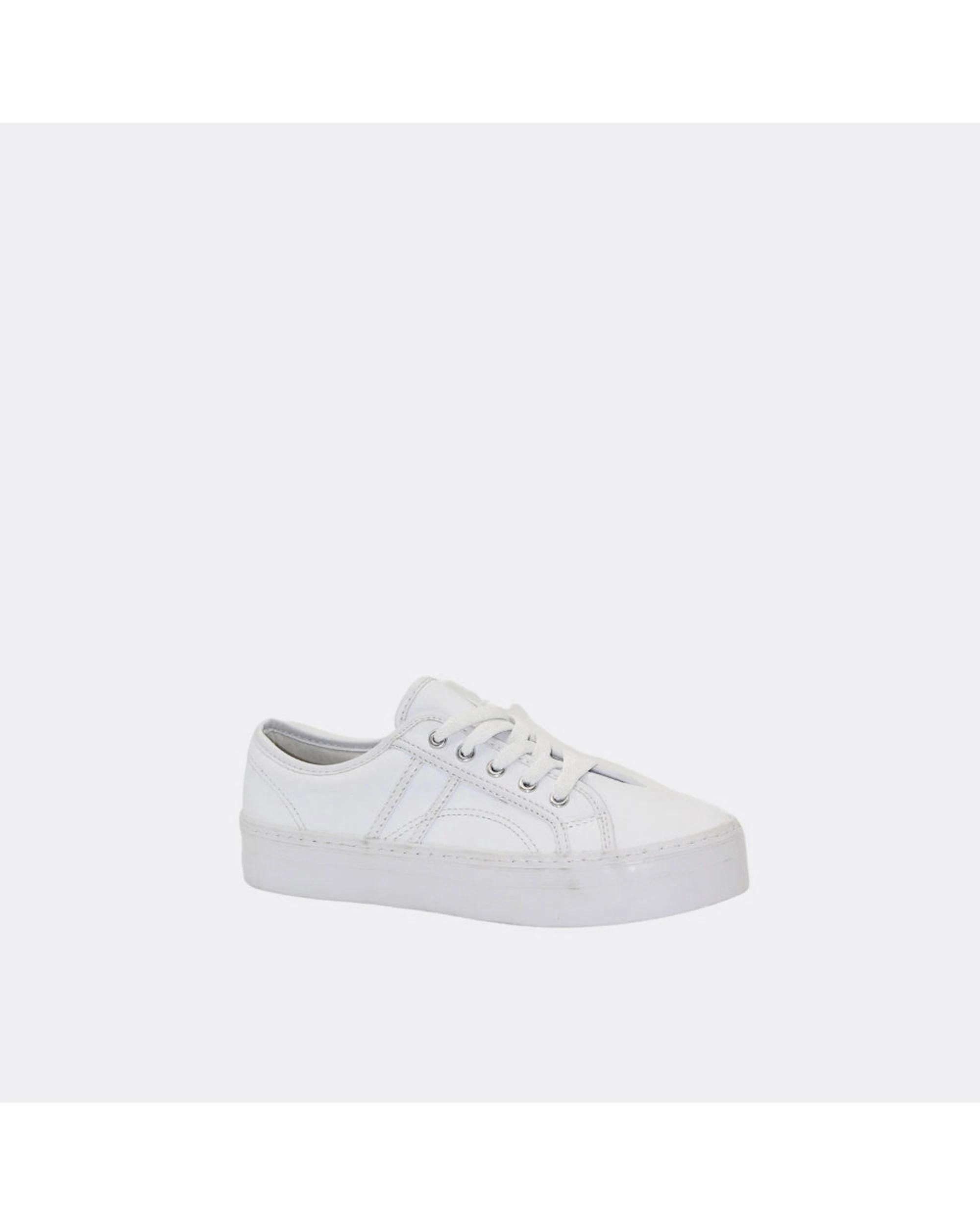 2 Human Shoes Cass Women's Leather Vulcanised Lace Up Sneakers White WHITE, 2 of 4