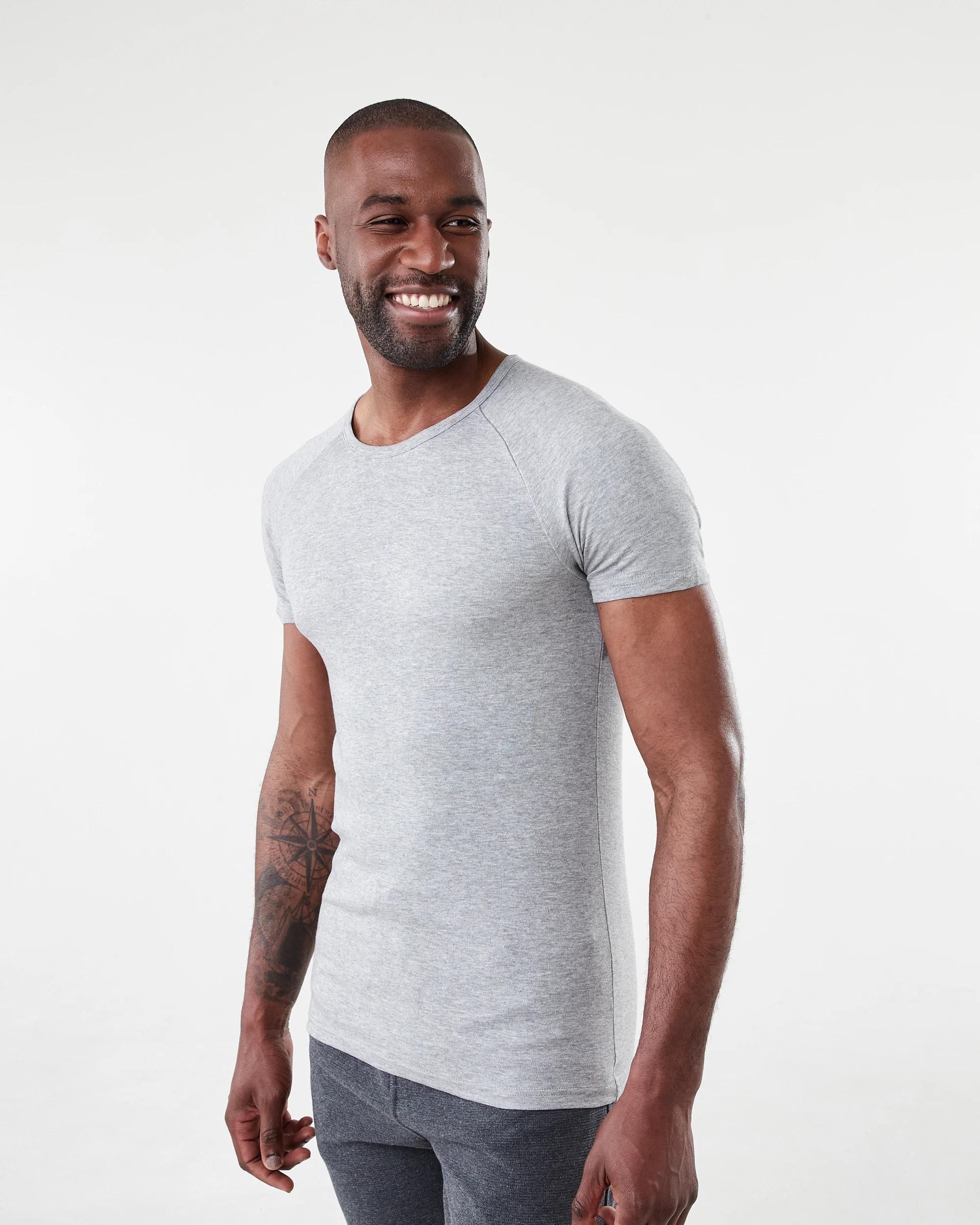 2 2 Pack Raglan Crew Neck T-Shirt Grey Marle, 2 of 5