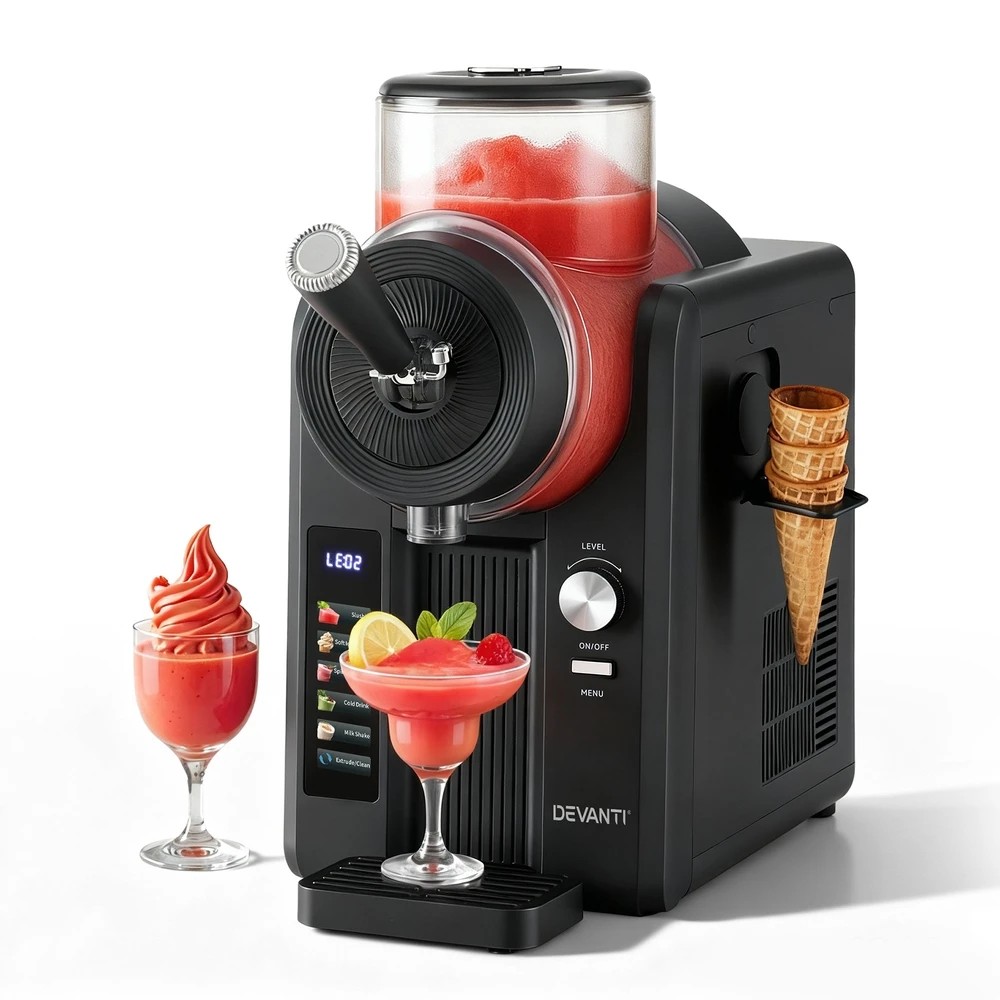 1 Devanti 6in1 Slushie Machine Ice Cream Maker 2L Frozen Smoothies Milkshakes - Black, 1 of 7