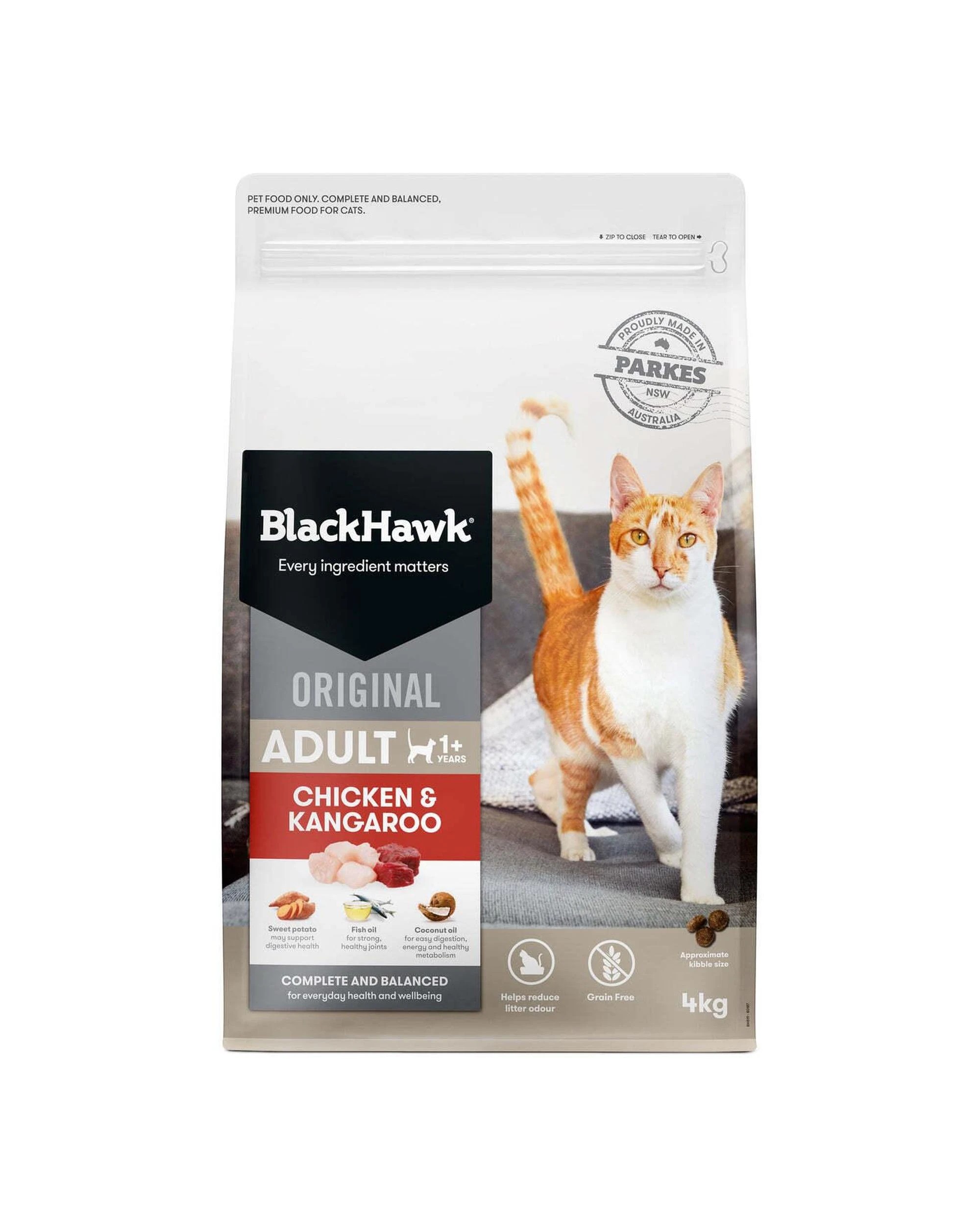 1 Black Hawk Adult 1+ Complete & Balanced Dry Cat Food Chicken & Kangaroo 4kg, 1 of 3