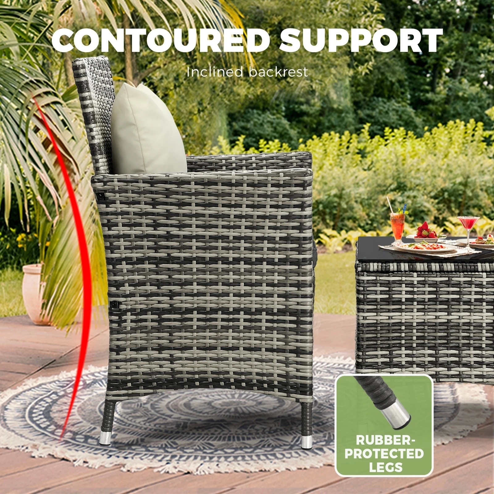7 Livsip Outdoor Furniture Setting 3 Piece Wicker Bistro Set Patio Chairs Table
 - Grey, 7 of 10