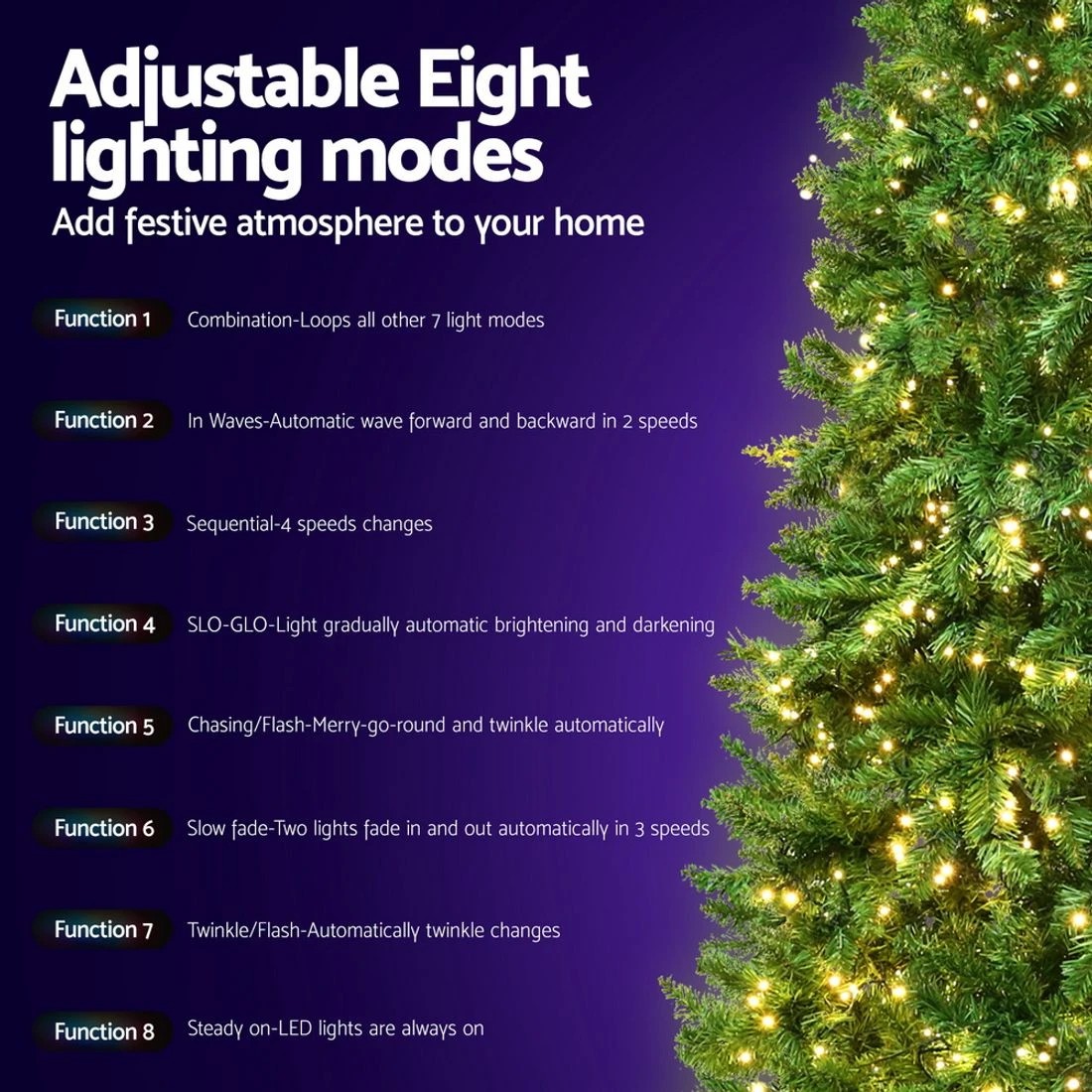 6 Jingle Jollys Christmas Tree 2.1m Xmas Tree Decorations 1134 LEDs 8 Light Modes - Green, 6 of 7