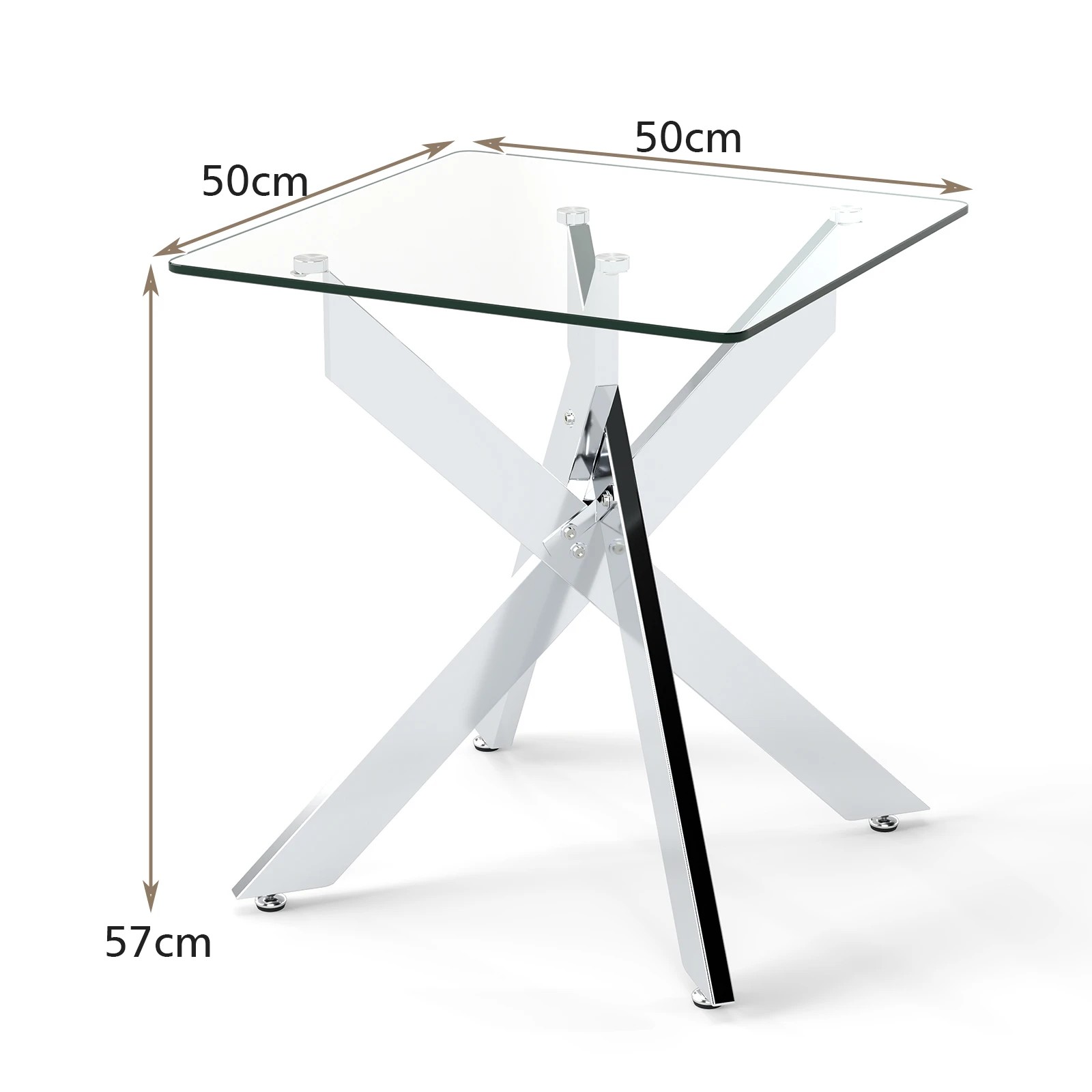 2 Costway Glass Side Table Square Bedside End Table w/Metal X Base, 2 of 3