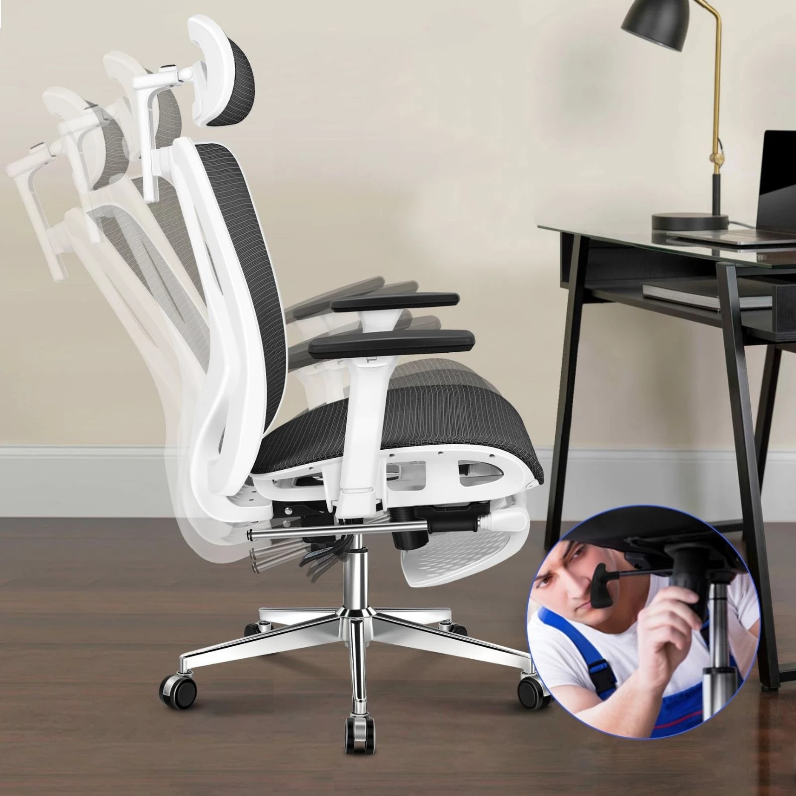 5 Alfordson Ergonomic Office Chair Mesh Executive Seat Work Computer Gaming - White Black, 5 of 10