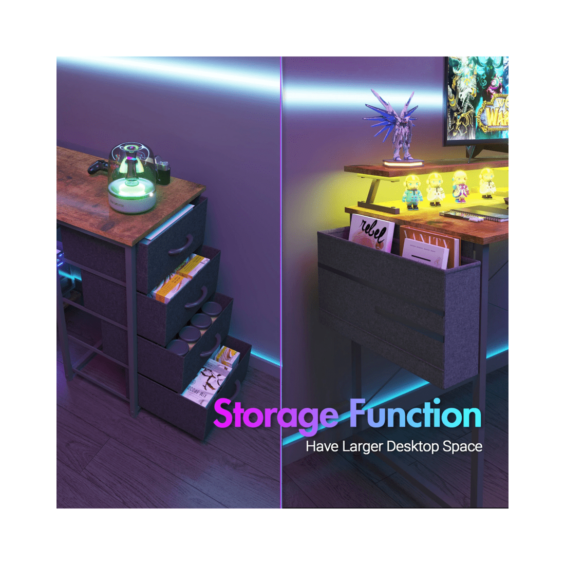 8 Advwin 140cm Walnut L Shaped Computer Desk With Led Lights & Power Outlets, 8 of 10