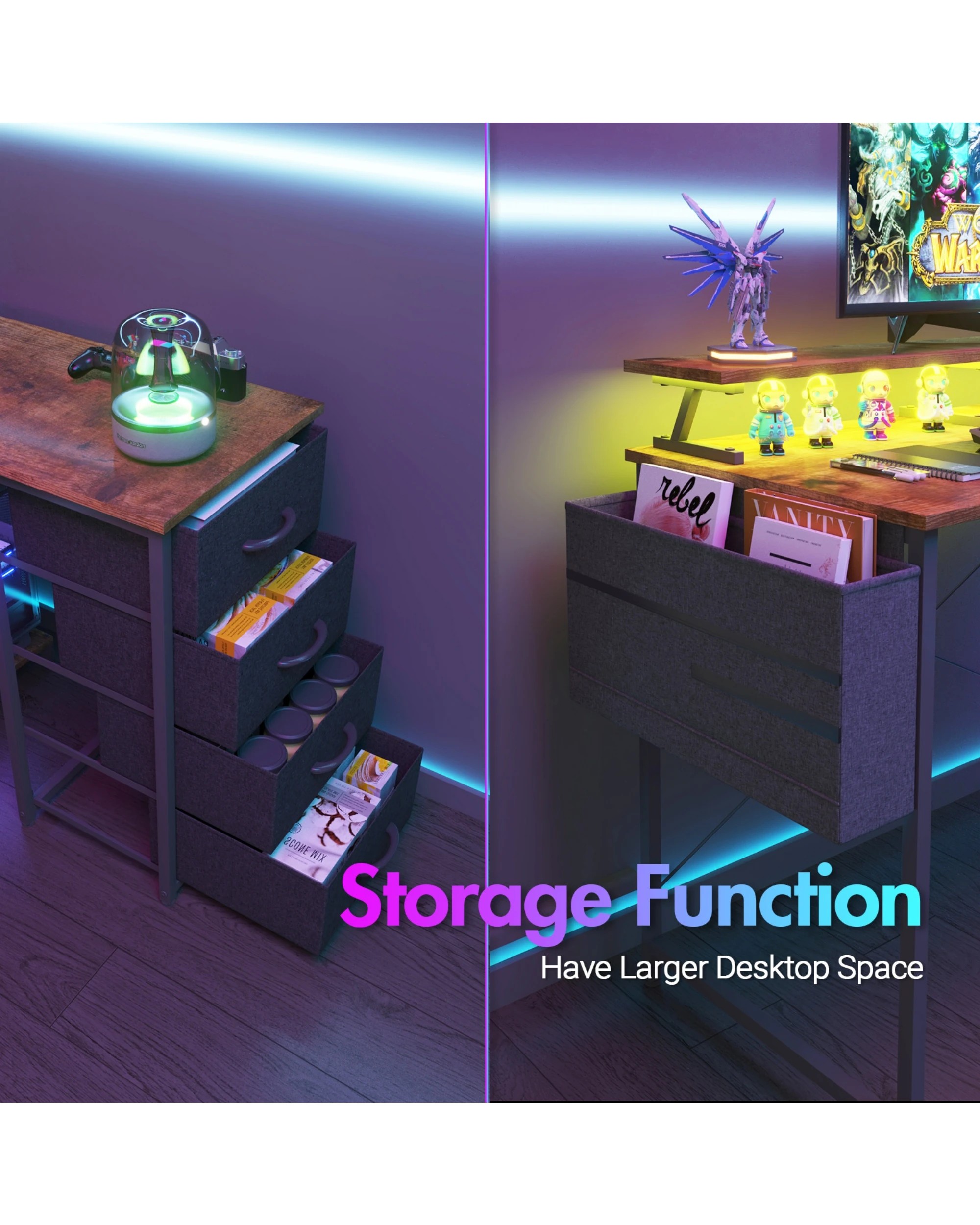 8 Advwin 140cm Walnut L Shaped Computer Desk With Led Lights & Power Outlets, 8 of 9