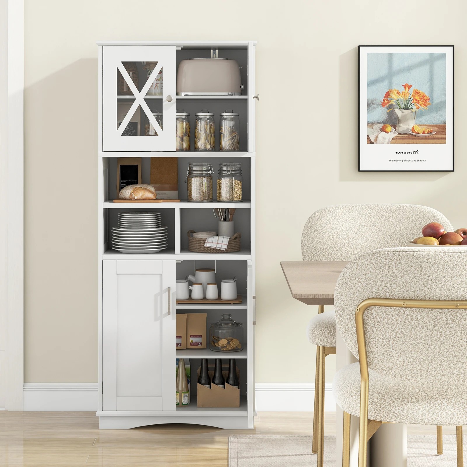 4 Costway Bathroom Storage Cabinet Kitchen Pantry Cupboard w/Acrylic Doors - White, 4 of 7
