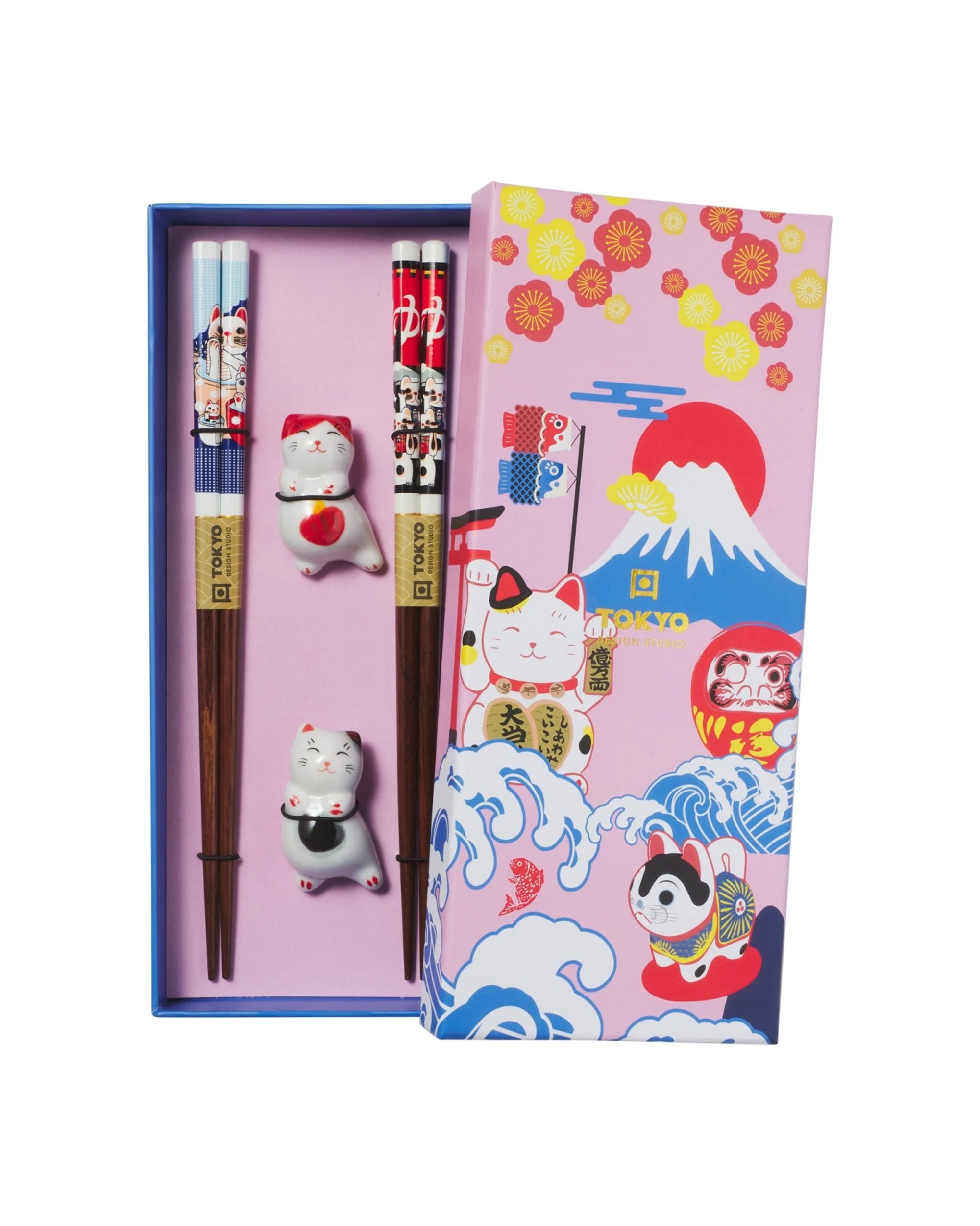 2 Tokyo Design 2x 4pc Chopstick Neko Cat Chopsticks with Rest - Multi, 2 of 6