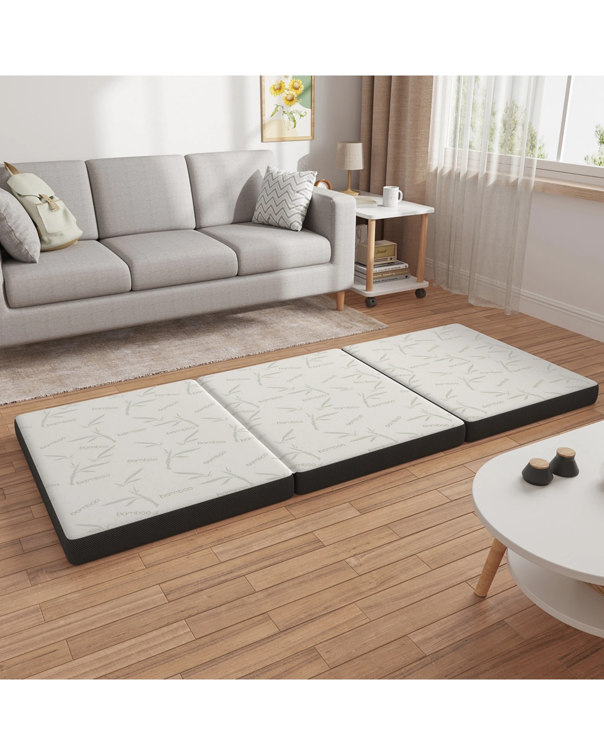 2 Advwin Foldable Foam Mattress Bamboo Folding 189x71x10CM - White, 2 of 7