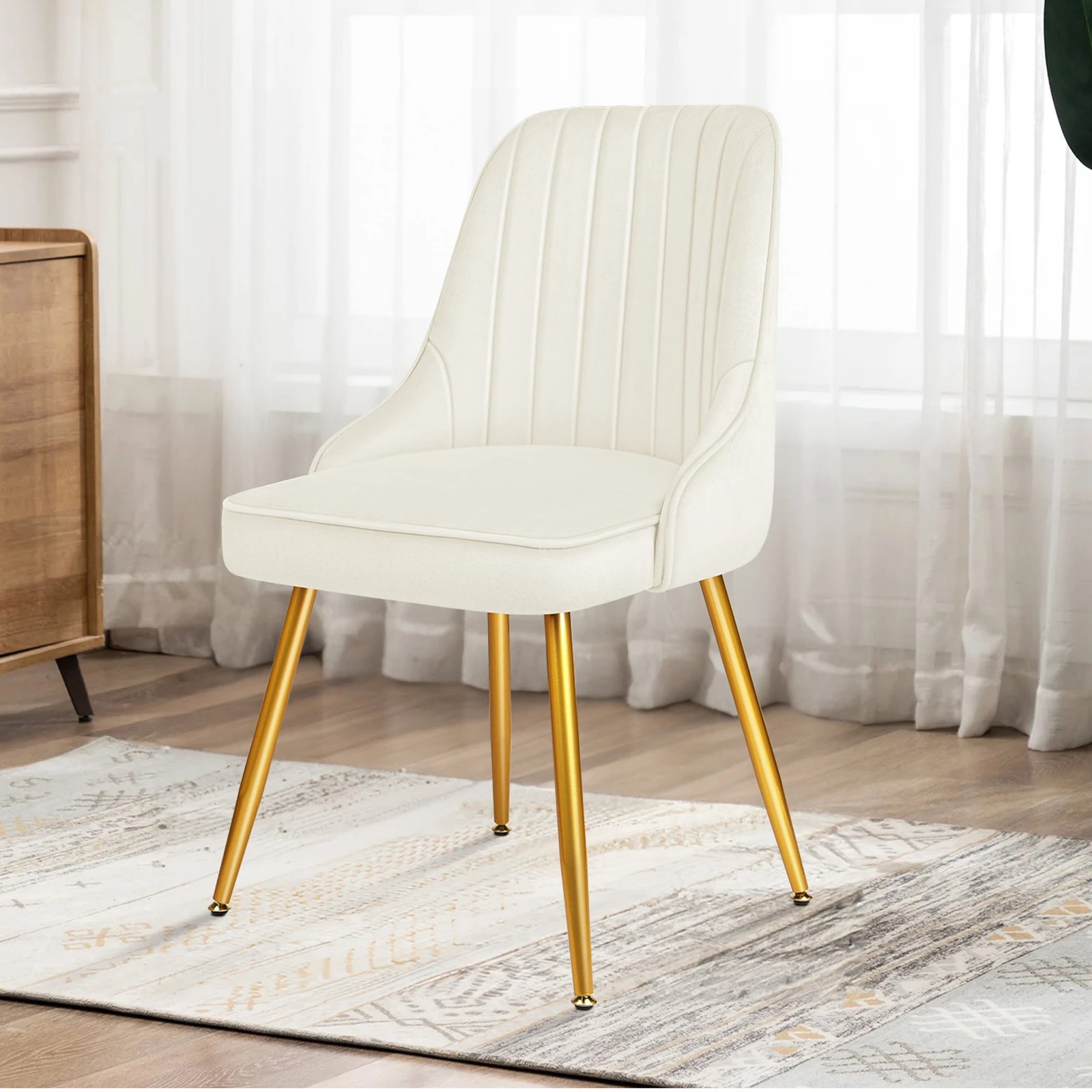 6 Alfordson 4x Dining Chairs Kitchen Accent Lounge Padded Tufted Seat Velvet - Beige, 6 of 8