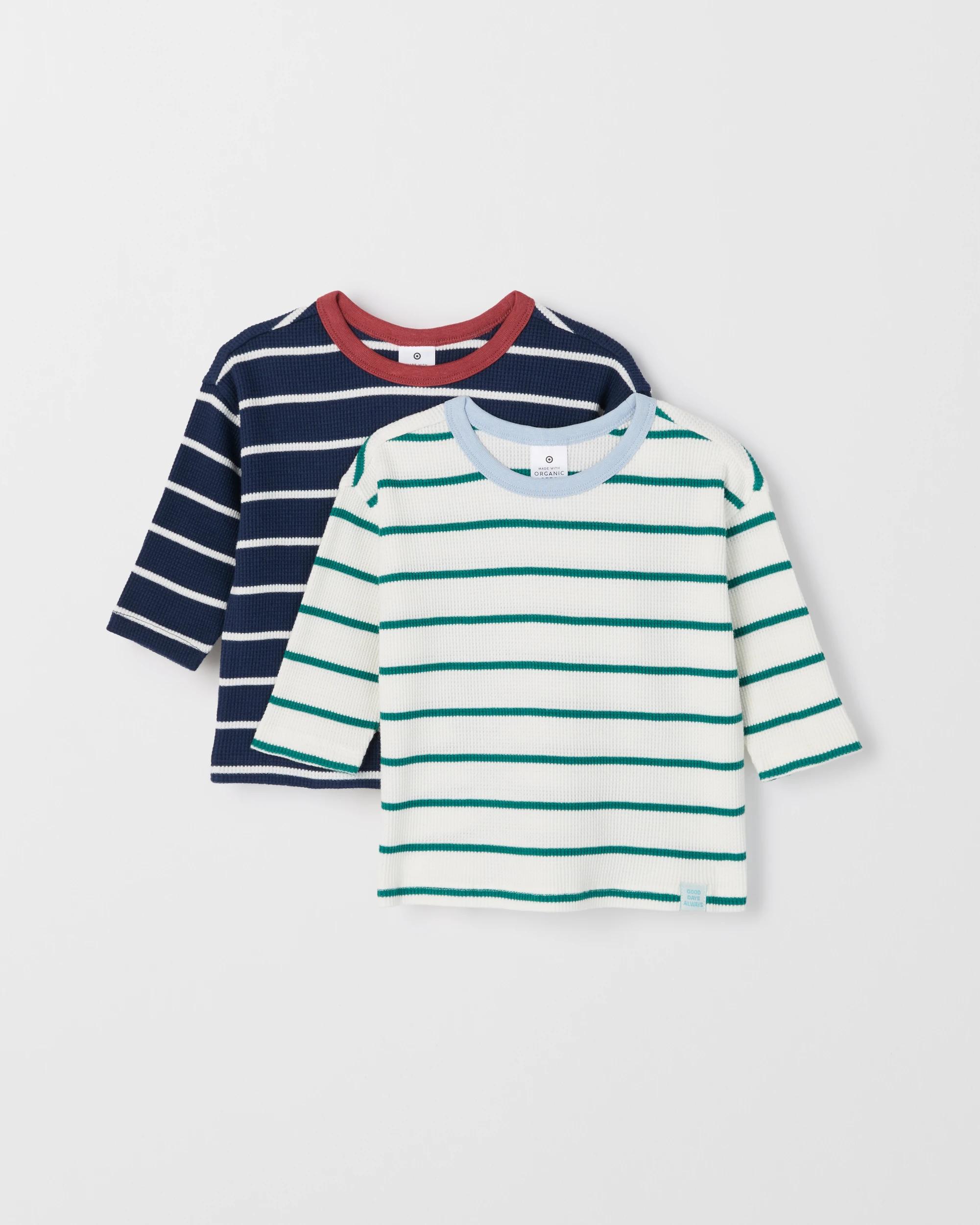 1 Target Baby Baby Organic Cotton 2 Pack Long Sleeve Waffle & Rib T-Shirt CLOUD DANCER STRIPE, 1 of 4