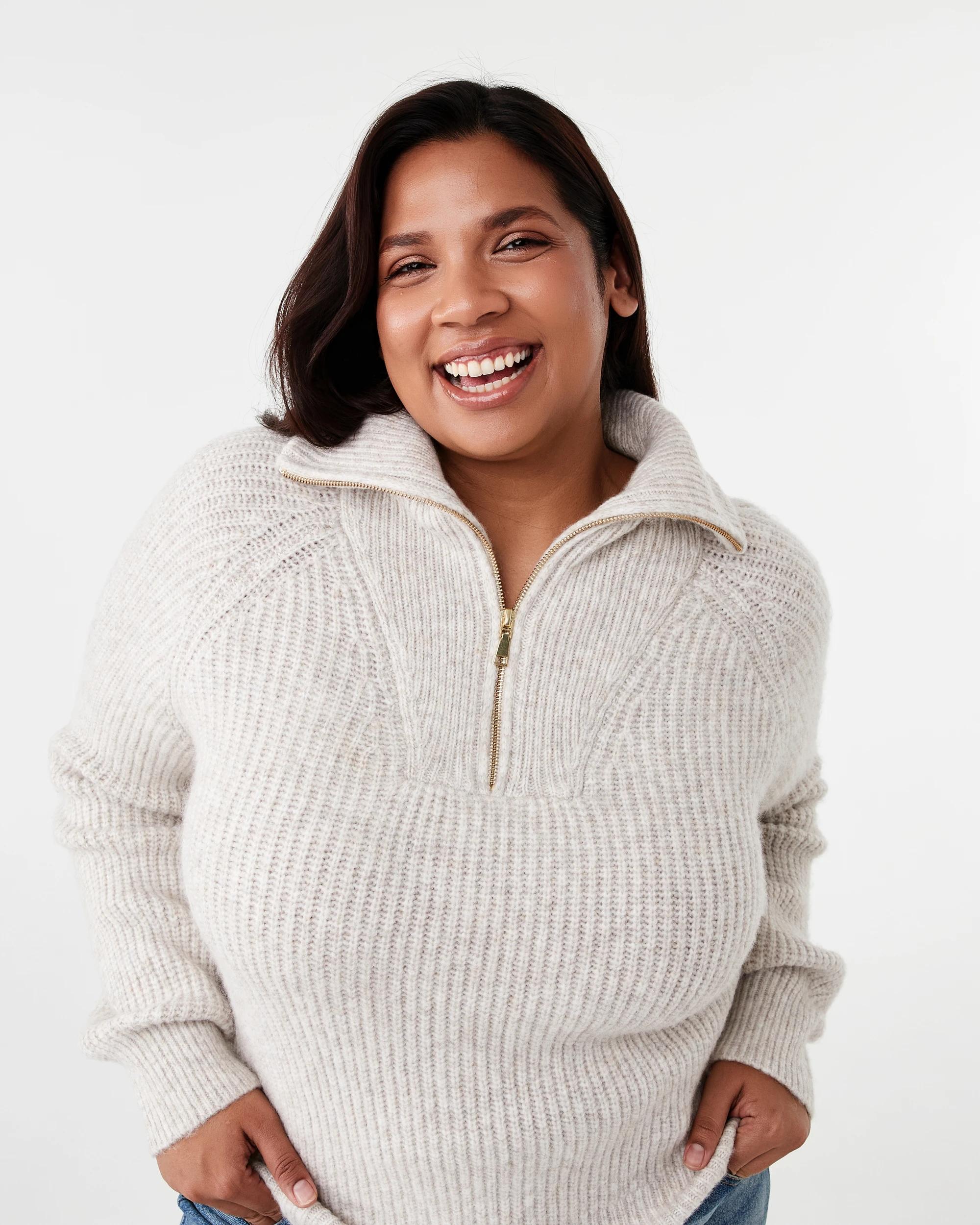 4 Curve Quarter Zip Cable Knit Jumper Nat Beige, 4 of 6