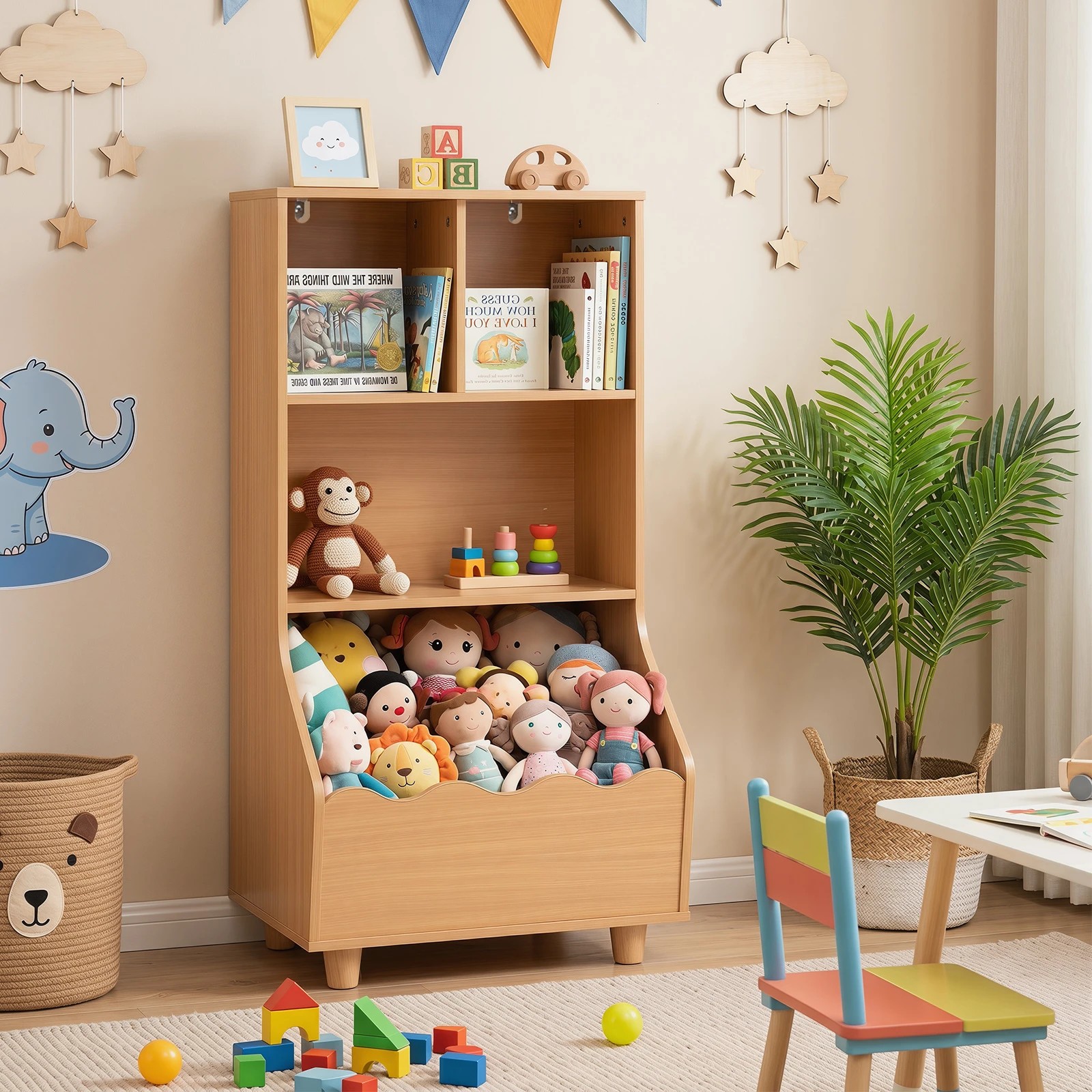 3 Costway 3-Tier Bookshelf 3 Compartment Bookcase Toy Organizer Storage Shelf Rack - Natural, 3 of 5
