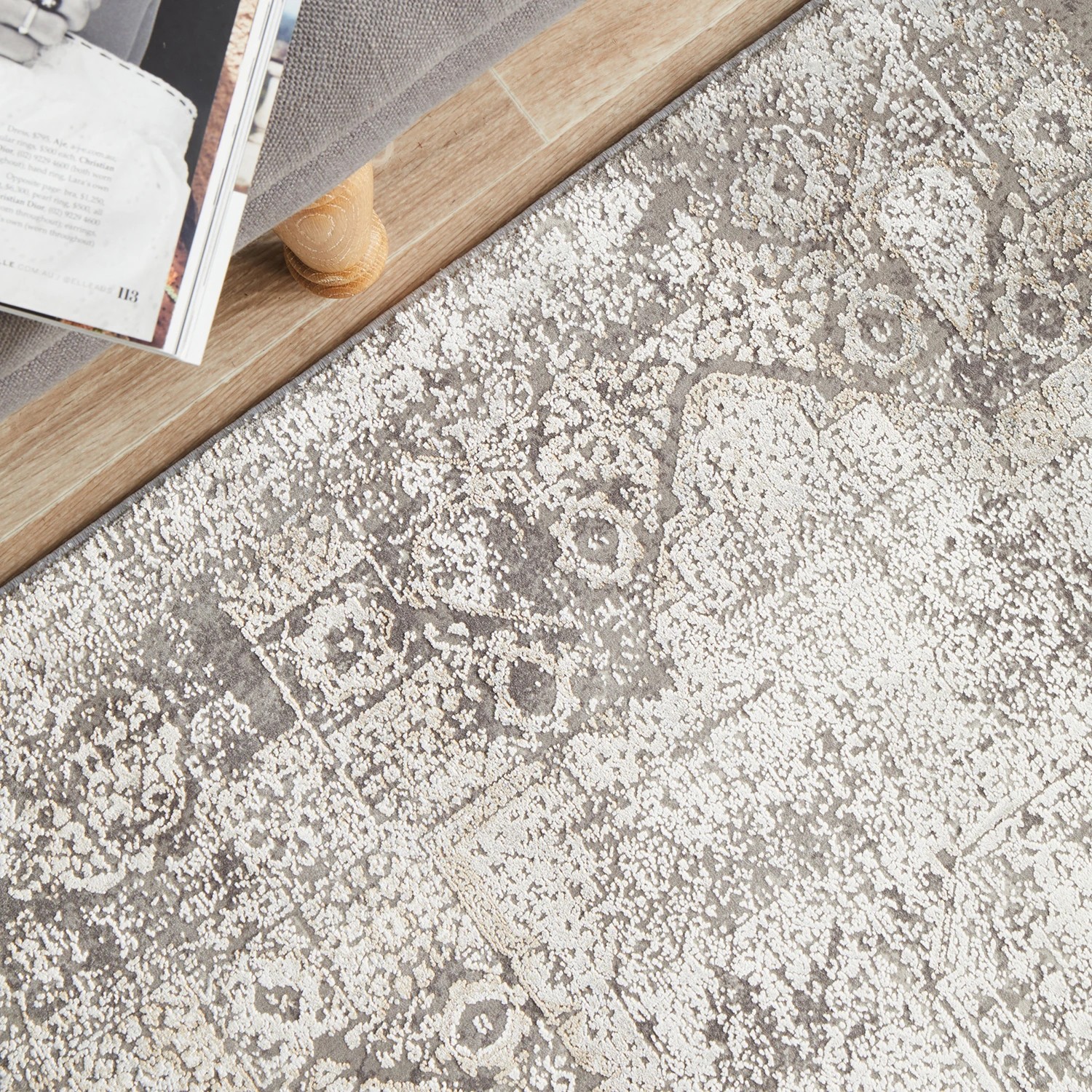 8 Common Ground Rugs Glimmers 110 300x80cm Runner - Medium Bamboo Silk Rug - Stone - Grey, 8 of 9