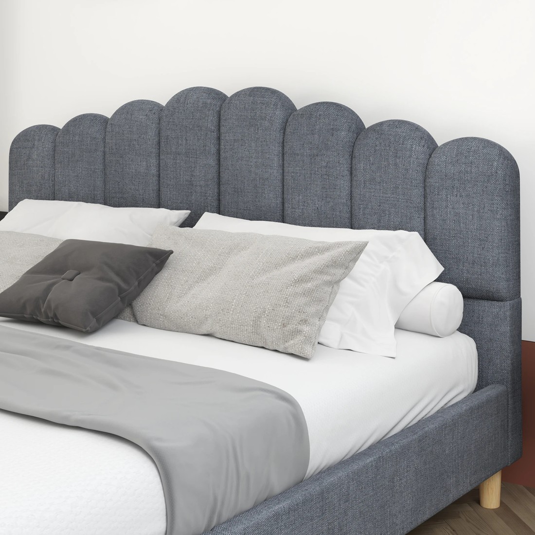 4 Alfordson Bed Frame Double Size Upholstered Platform Base Fabric Tania - Grey, 4 of 10