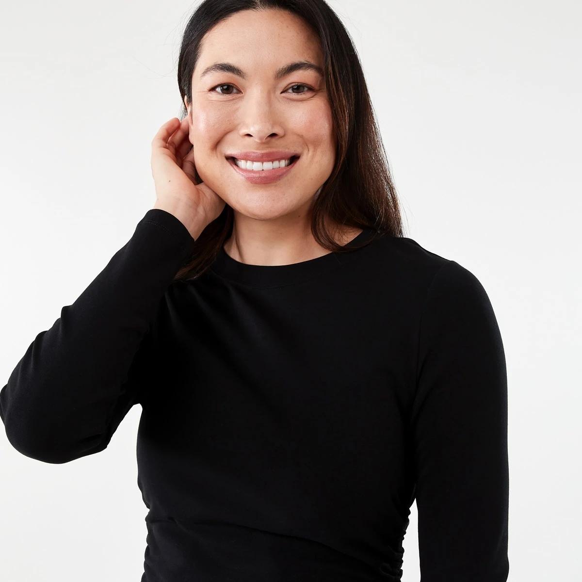 4 Long Sleeve Ruched Midi Dress Black, 4 of 6