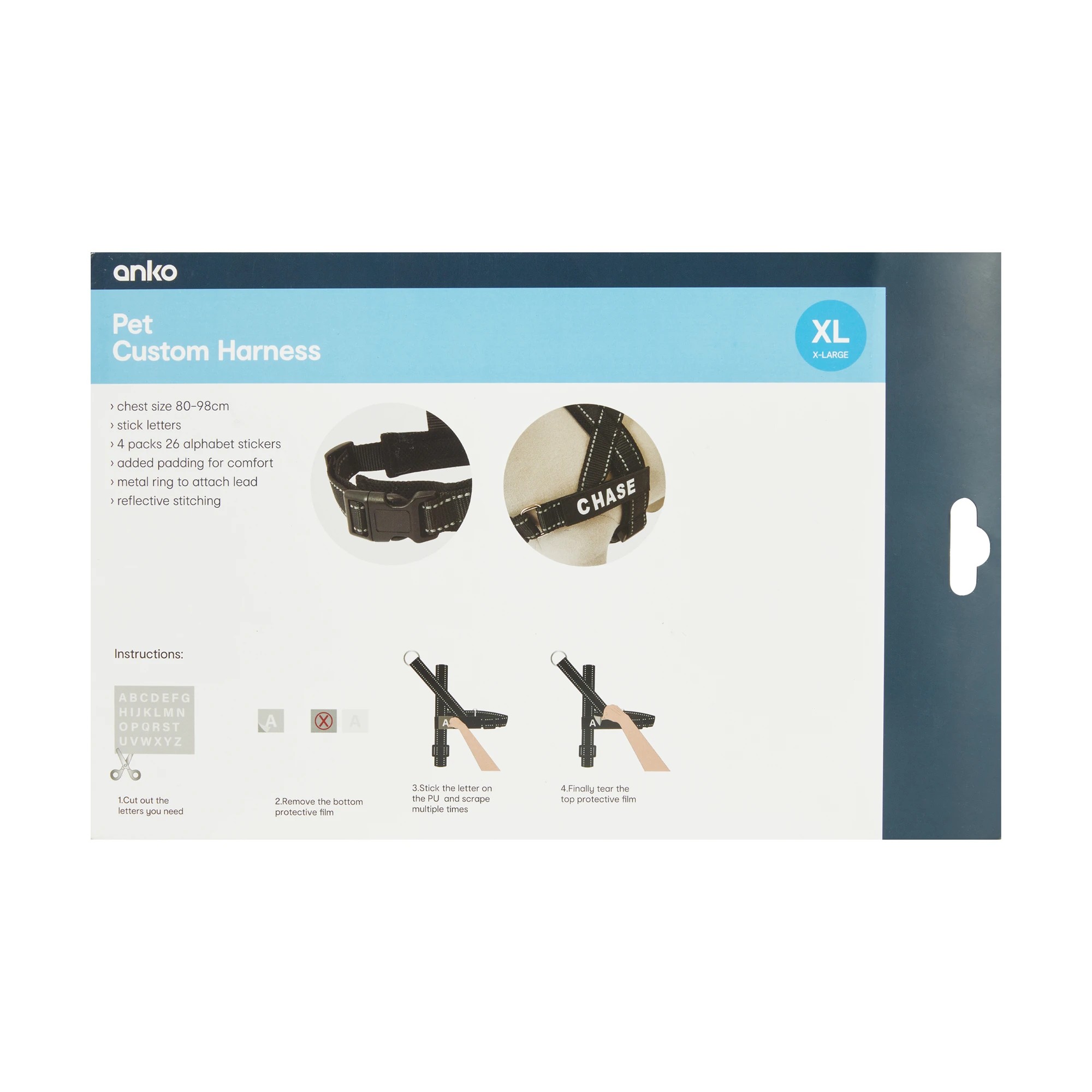 10 Pet Customisable Harness - Extra Large, Black, 10 of 10