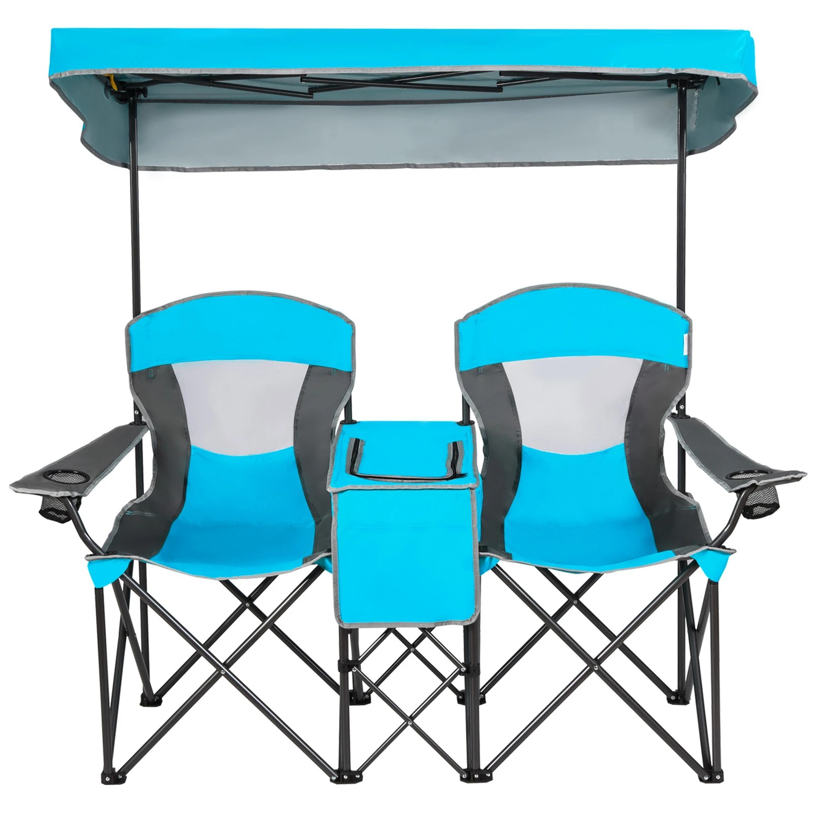 1 Costway Outdoor Beach Chairs Folding Camping Chairs Sun Shade w/Canopy & Carry Bag - Blue, 1 of 3