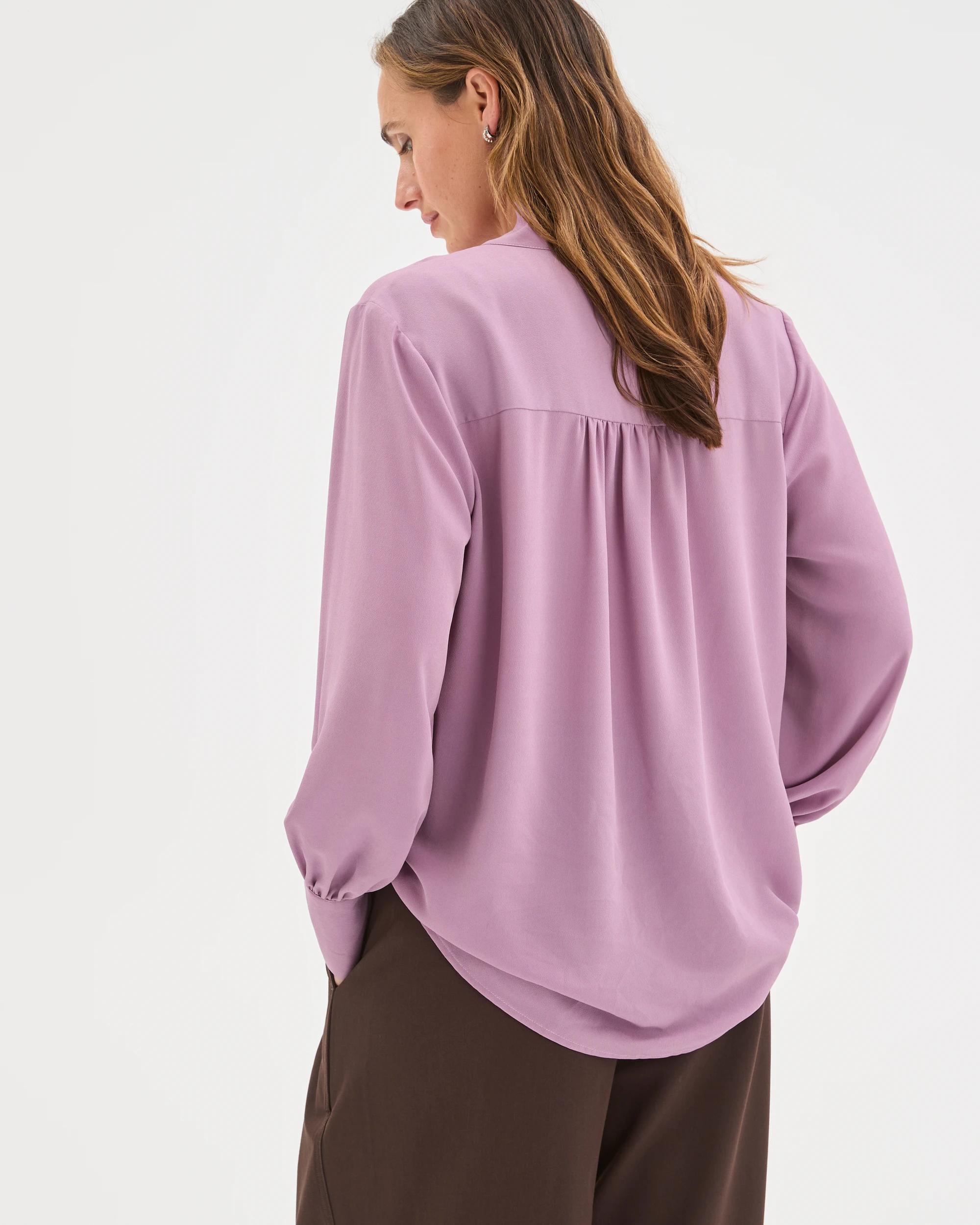 7 Preview Long Sleeve Tie Neck Blouse BERRY CREAM, 7 of 7