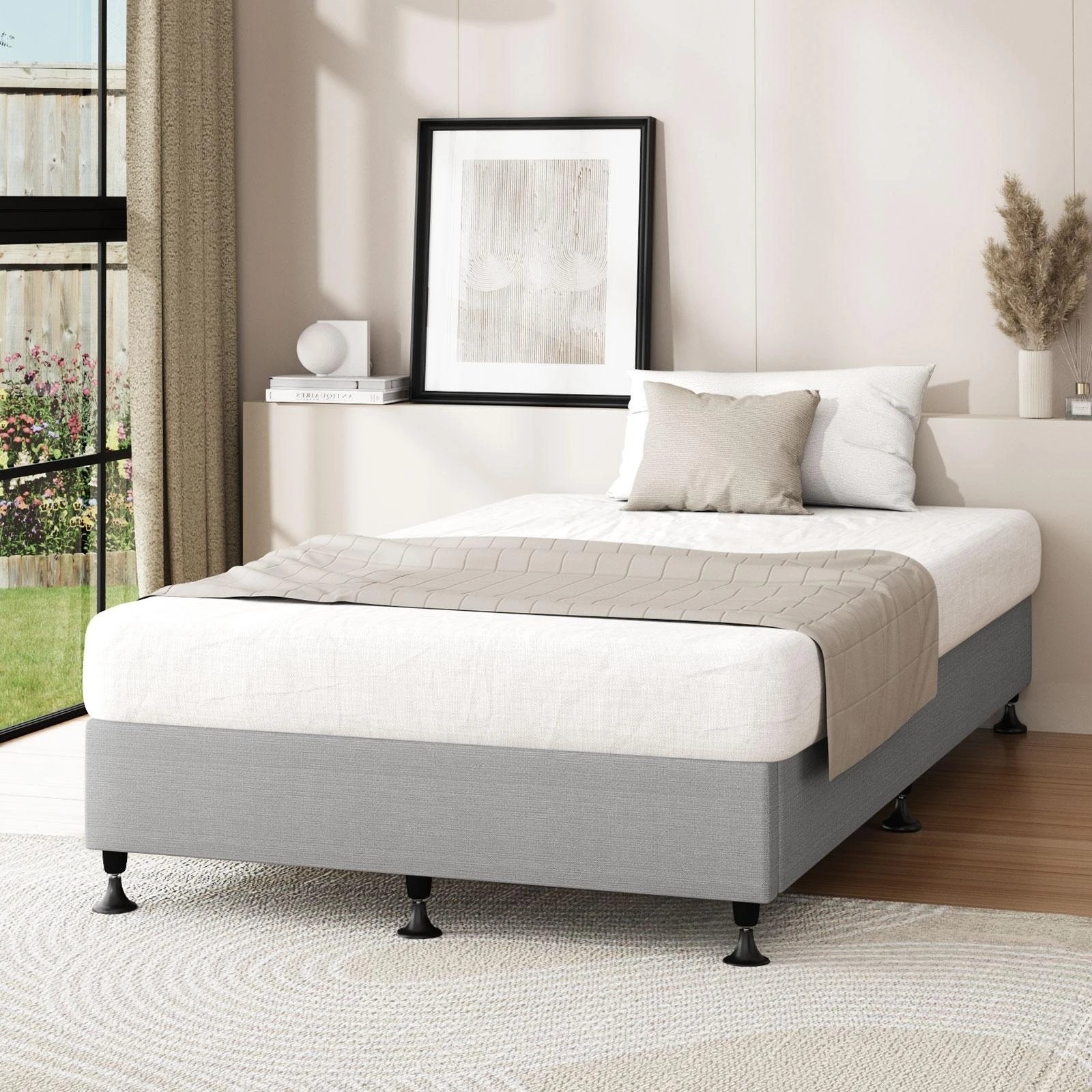 3 Oikiture Bed Frame Single Size Bed Base Platform - Grey, 3 of 9