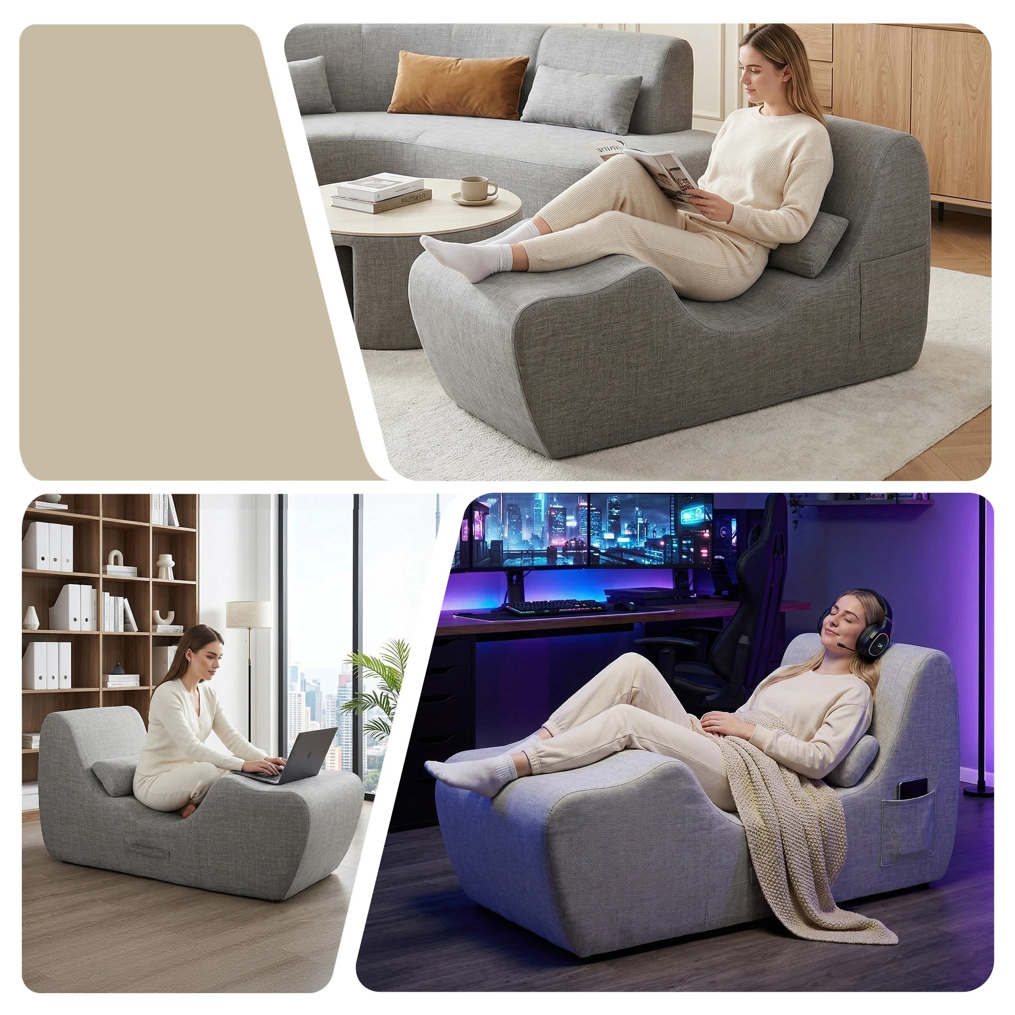 8 Artiss Chaise Lounge Chair Ergonomic S-Curve Floor Lounger Boneless Lounge Chairs - Grey, 8 of 8
