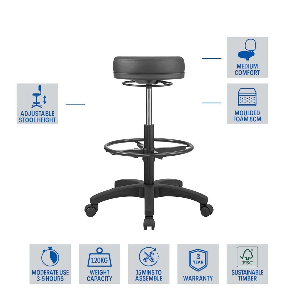 2 Kasino Gas Lift Stool Black Visitor Chairs and Stools, 2 of 3