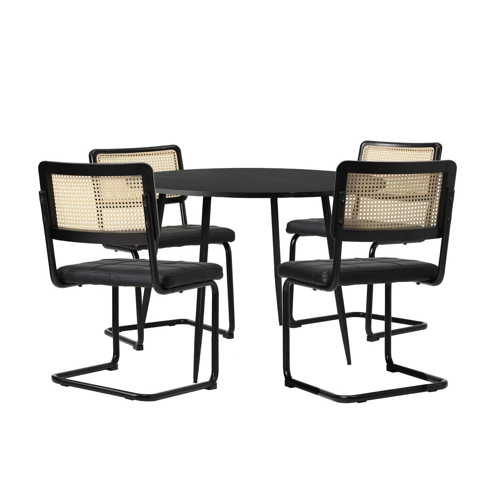 6 Oikiture 5PCS Dining Table Set 1.1m Round Dining Table and Chairs PU Leather Padded Seat - Black, 6 of 9