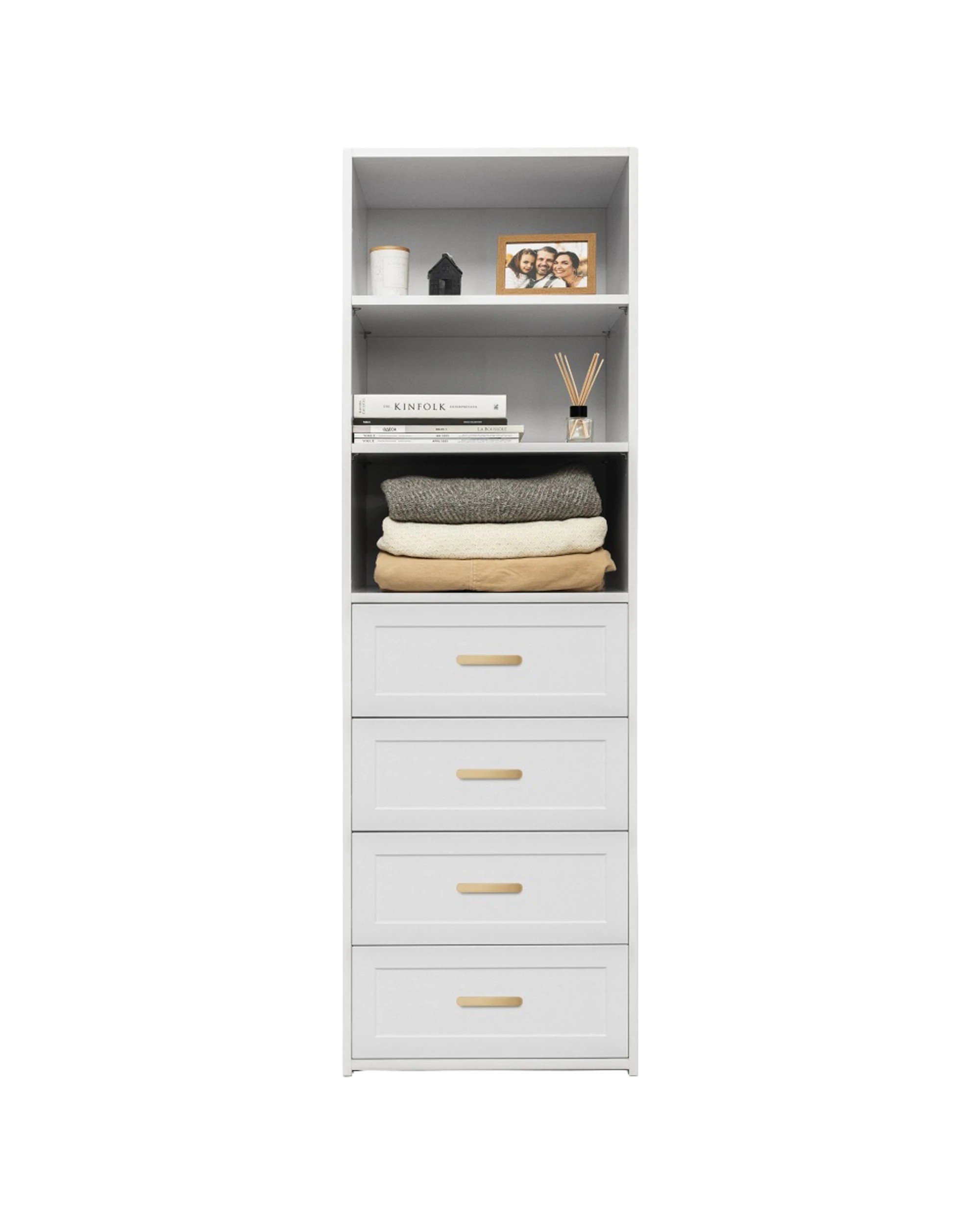 1 European Cabinetry Geneva Built In Wardrobe Hampton Panel Brass Oval Handle - White, 1 of 3