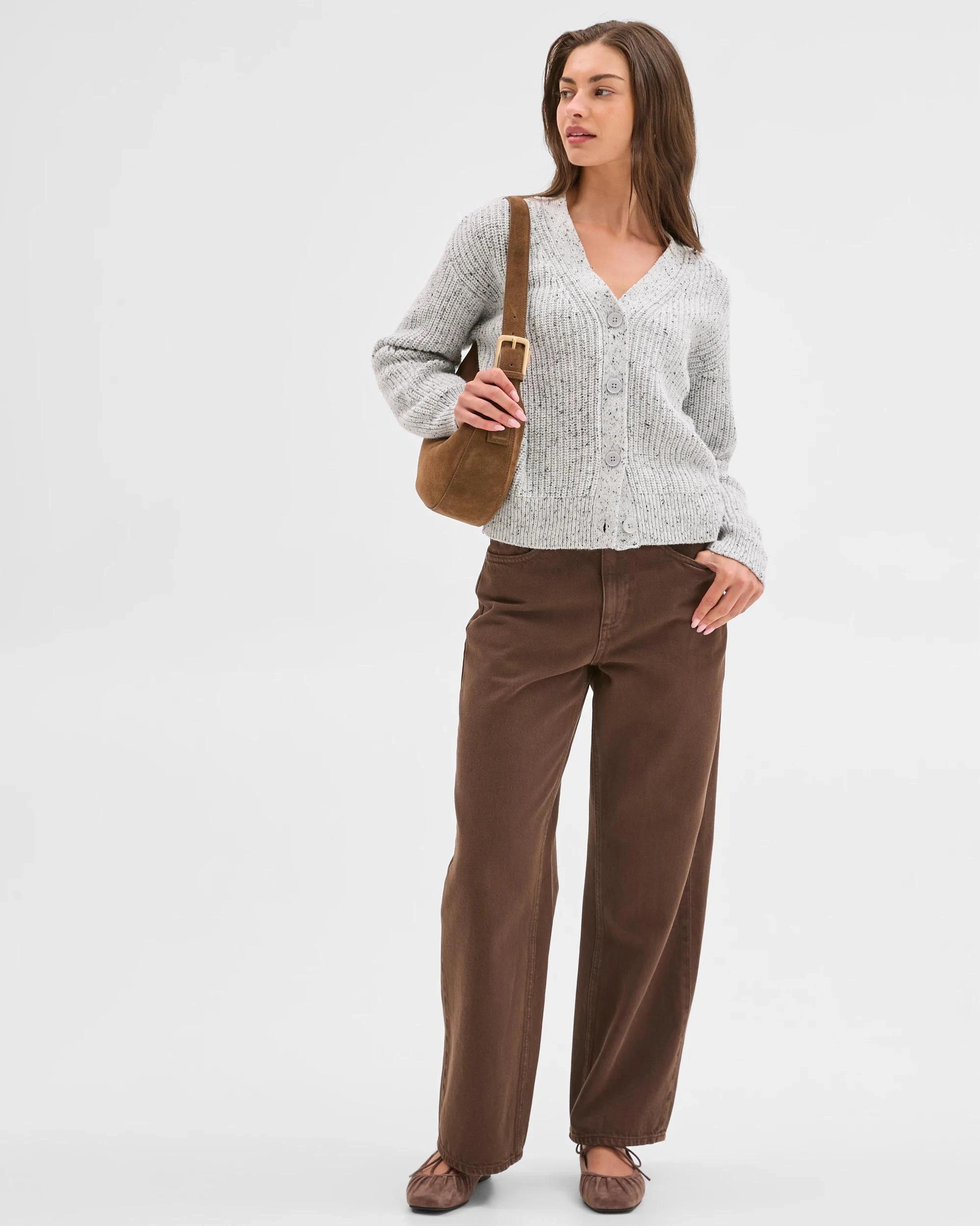 1 Target Petites Petites Australian Cotton Blend Nepped V-Neck Cardigan GREY MARLE, 1 of 6