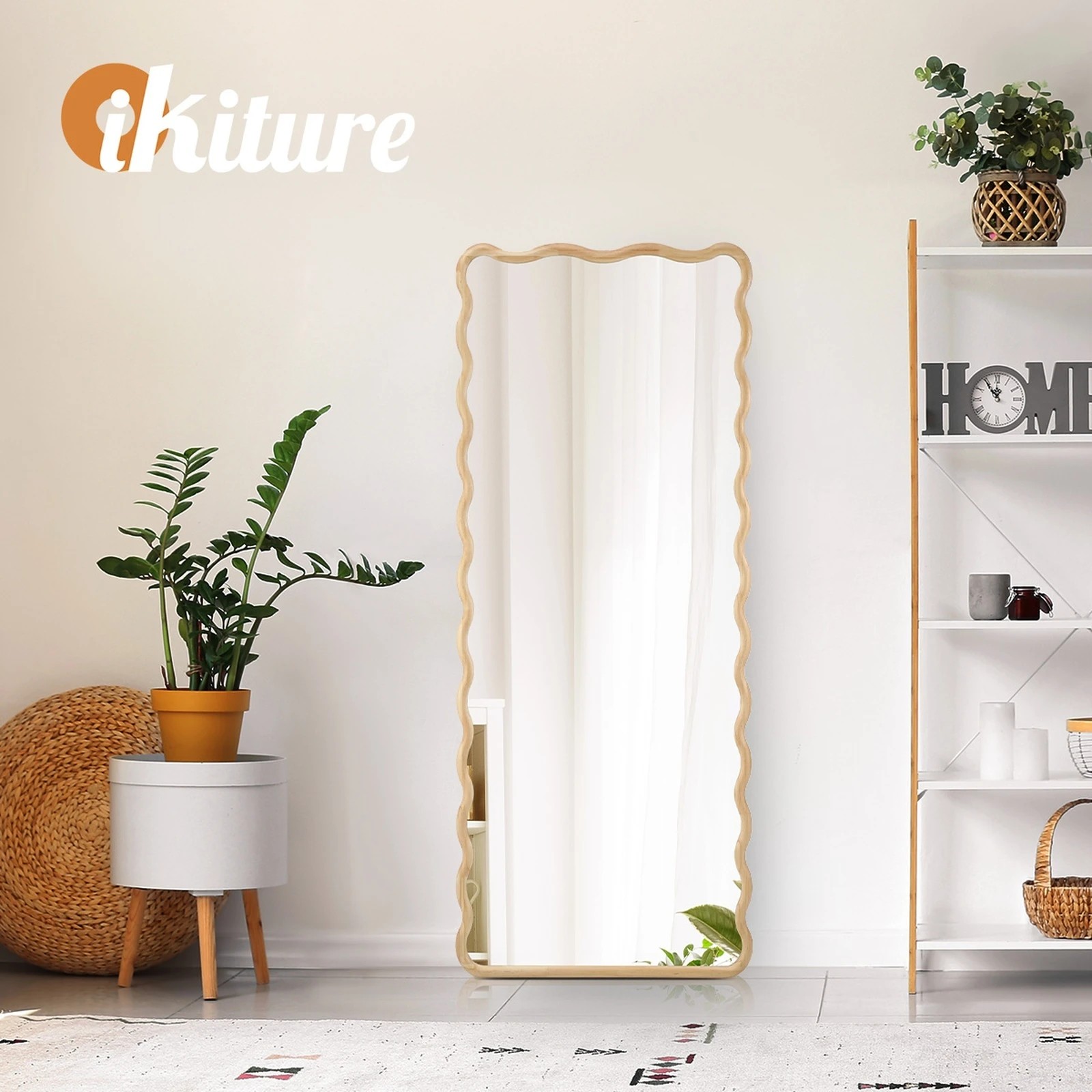 6 Oikiture Wooden Full Length Mirror 165x60cm Wavy Dressing Floor Mirrors
 - Natural, 6 of 9