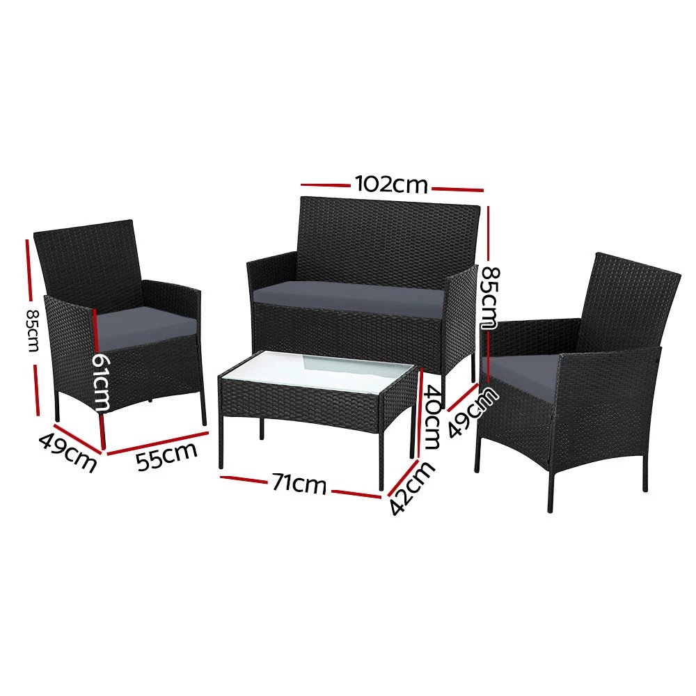 2 Gardeon 4 Seater Outdoor Sofa Set with Storage Cover Wicker Table Chair - Black, 2 of 5