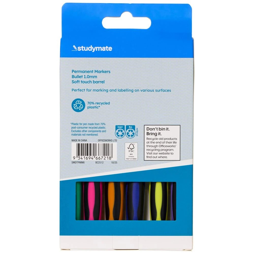 10 Studymate Permanent Marker 2.0mm Assorted 6 Pack, 10 of 10