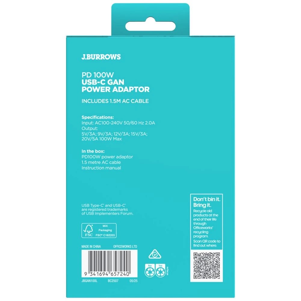 5 J.Burrows GaN USB-C PD Laptop Charger 100W, 5 of 5