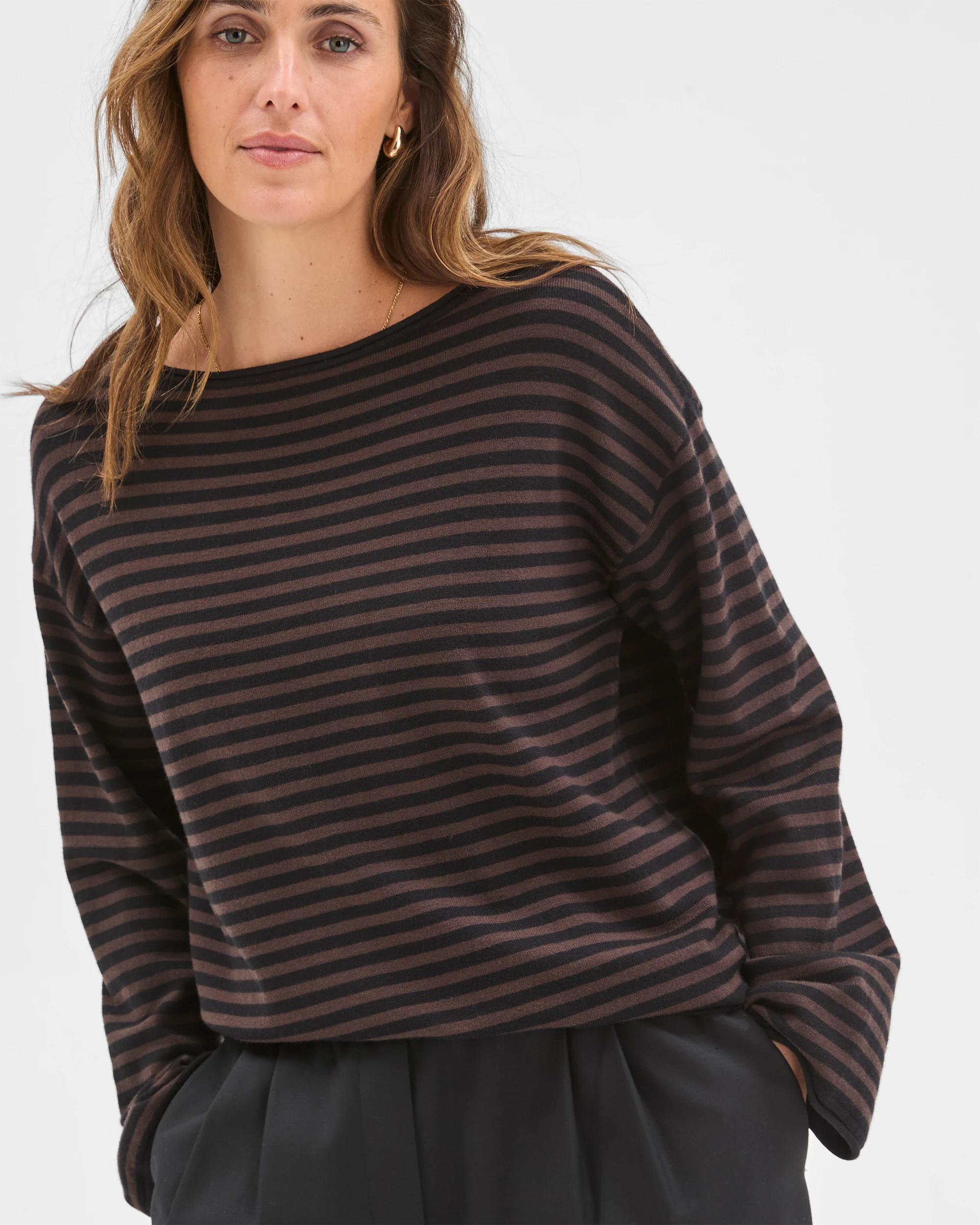 4 Preview Boat Neck Wide Sleeve Knit Jumper CHOCOLATE STRIPE, 4 of 6