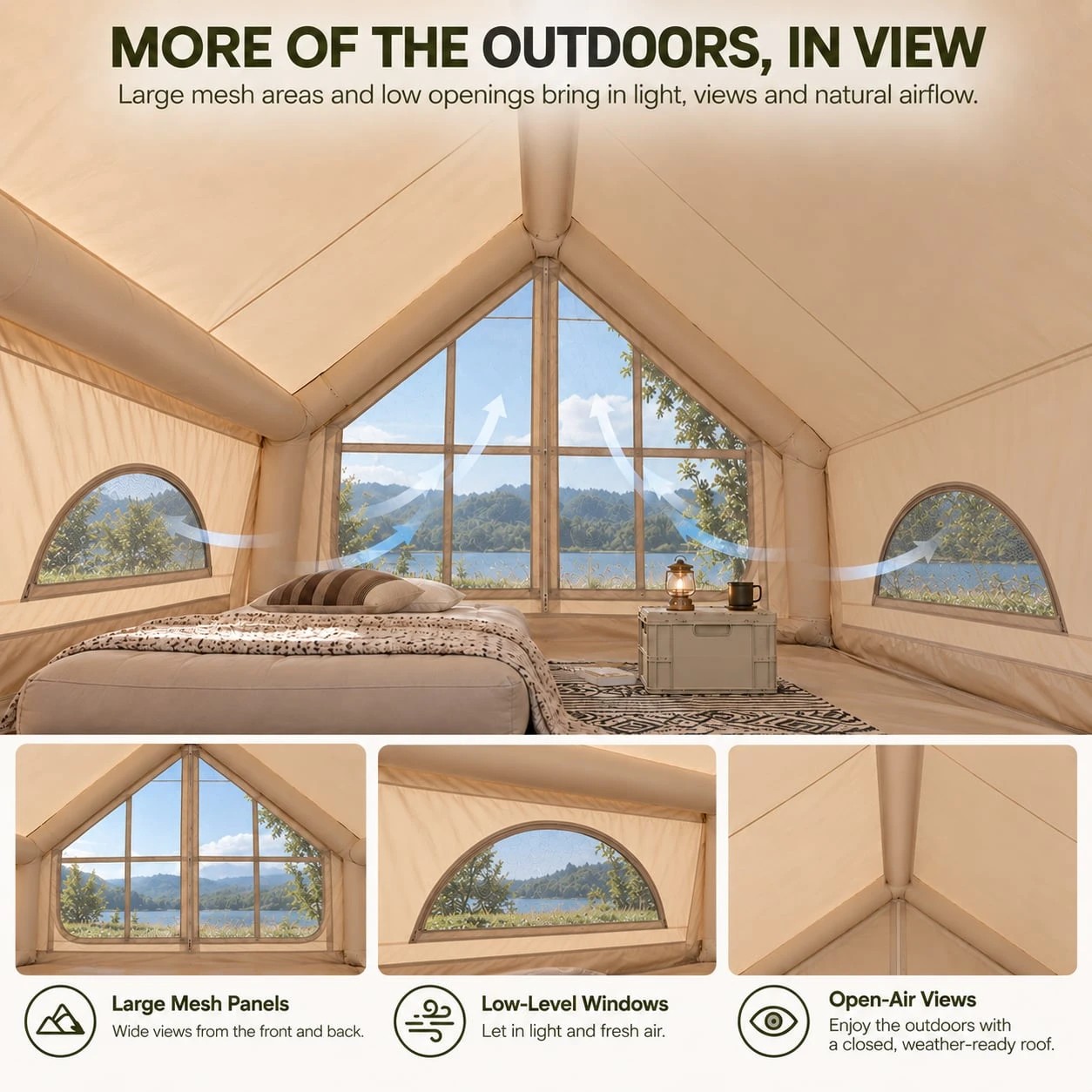 6 Weisshorn Inflatable A-Frame Camping Tent Large Outdoor Glamping - Beige, 6 of 10
