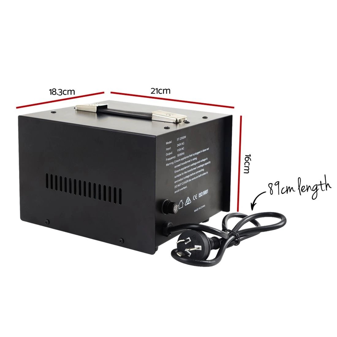 2 Giantz Step Down Transformer 2000W 240V TO 110V Stepdown Voltage Converter - Black, 2 of 4
