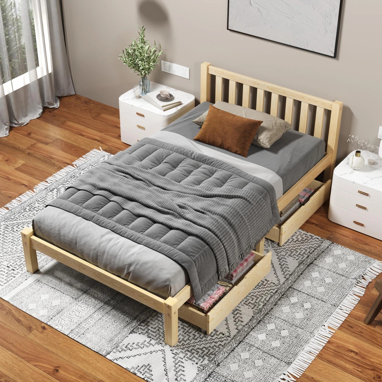 8 Alfordson Bed Frame Wooden Timber King Single Mattress Base Platform Fenella - Natural, 8 of 10