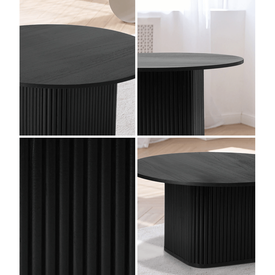 4 Oikiture Coffee Table Side End Tables Sofa Desk Round Wooden
 - Black, 4 of 10
