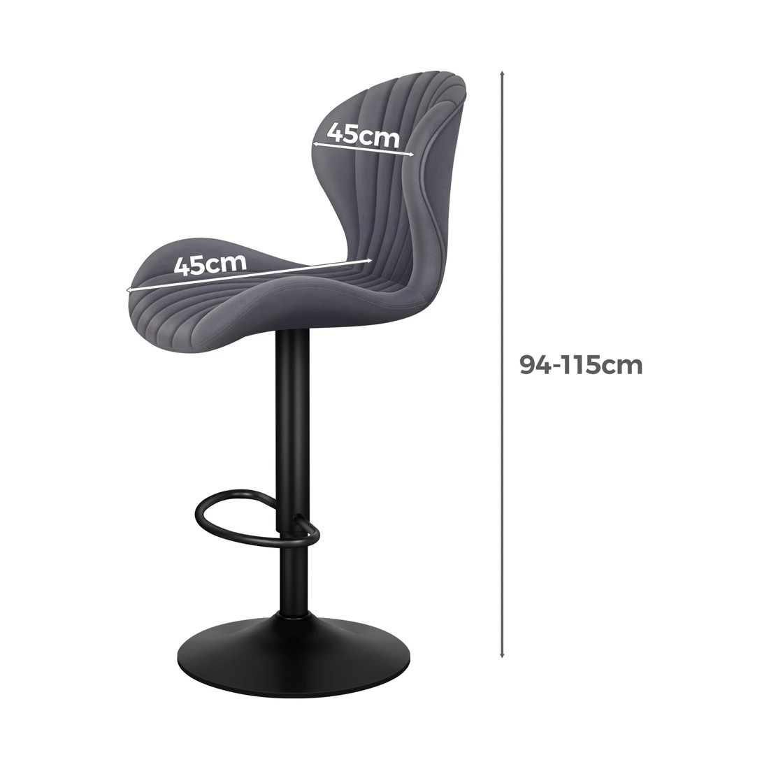 9 Alfordson 2x Bar Stools Gas Lift Air Leather Bar Chairs Kitchen Swivel - Grey, 9 of 9