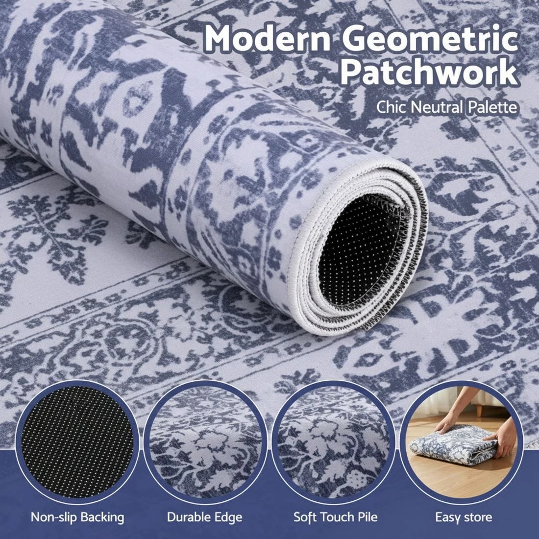 4 Artiss Floor Rug 50X80cm Doormat Soft  Non-Slip Bath Mat Small Rug Modern - Blue, 4 of 7