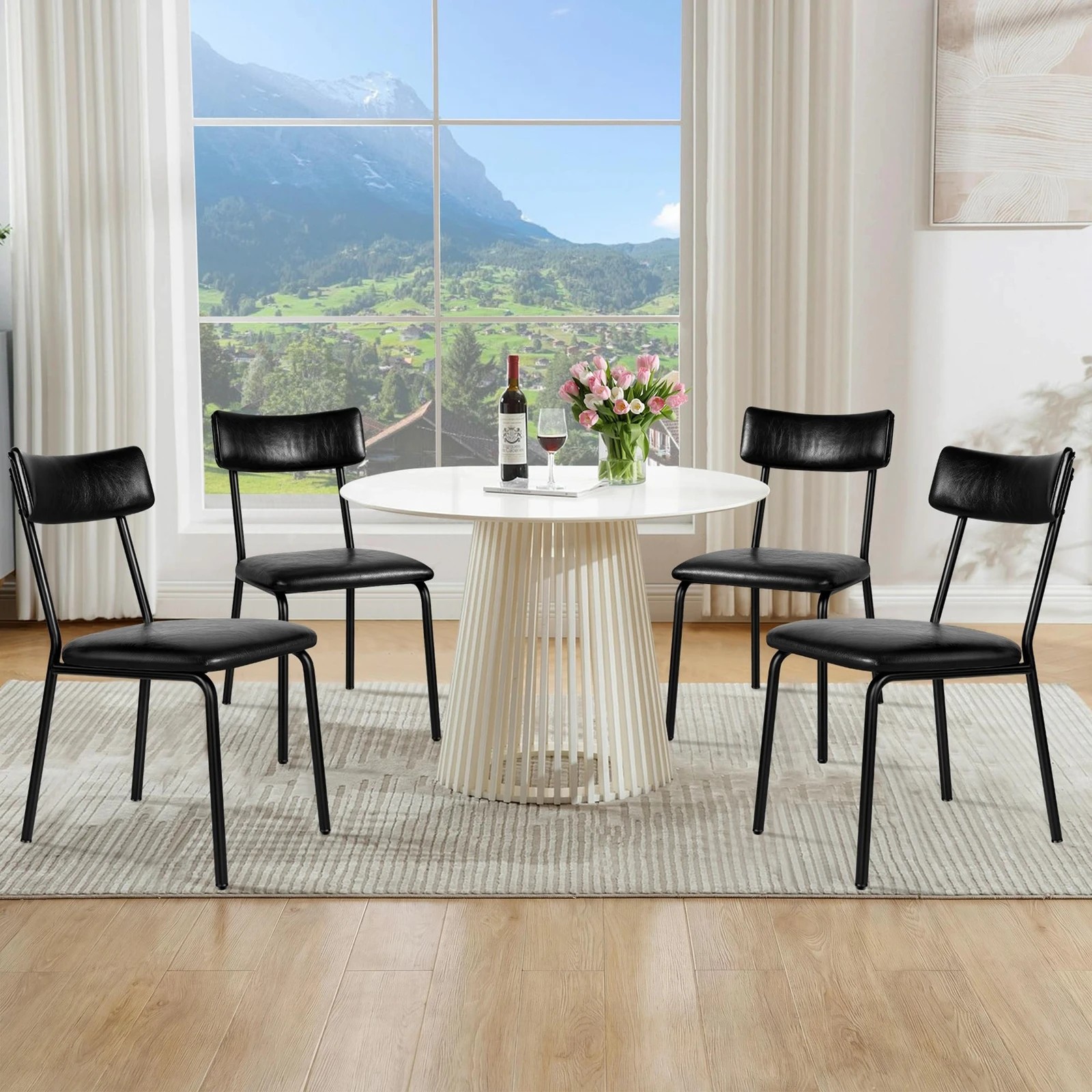 7 Alfordson 4x Dining Chairs Accent Kitchen Lounge Curved Back PU Leather - Black, 7 of 10