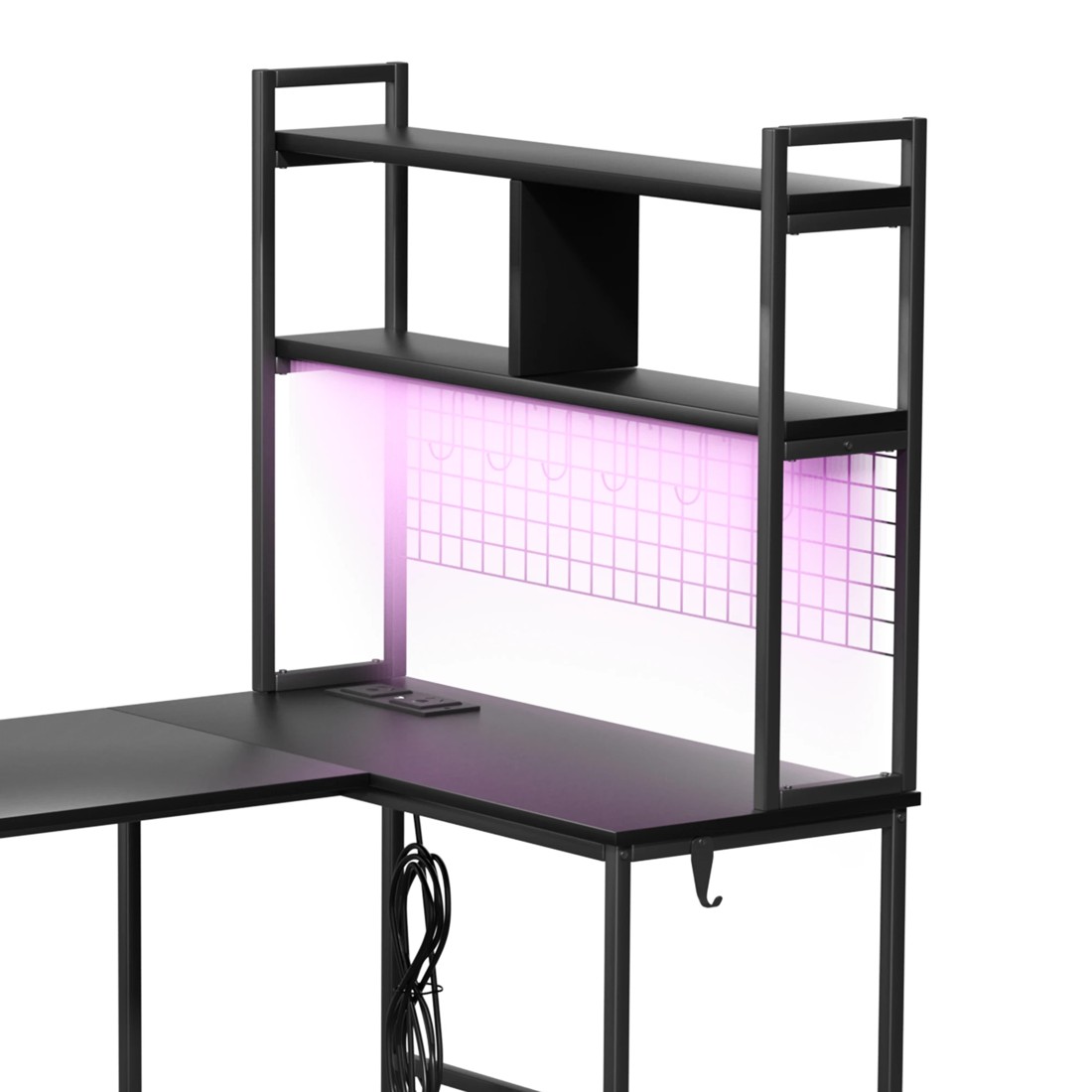 3 Levede L-shaped Led Computer Desk - Black, 3 of 6