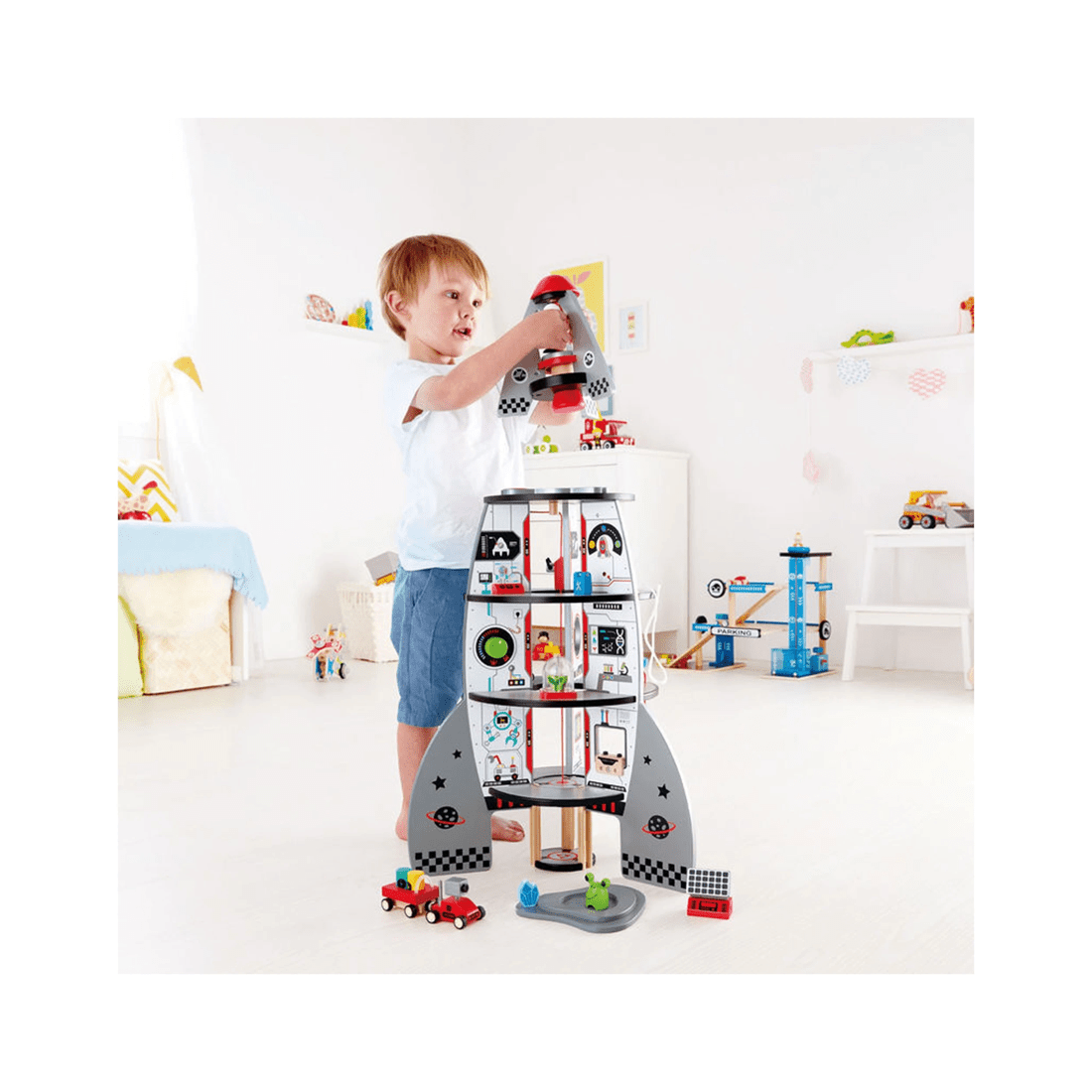 9 Hape 20pc Four Stage Rocket Ship Wooden Toy 74cm Kids Toddler 3y+. - White, 9 of 9