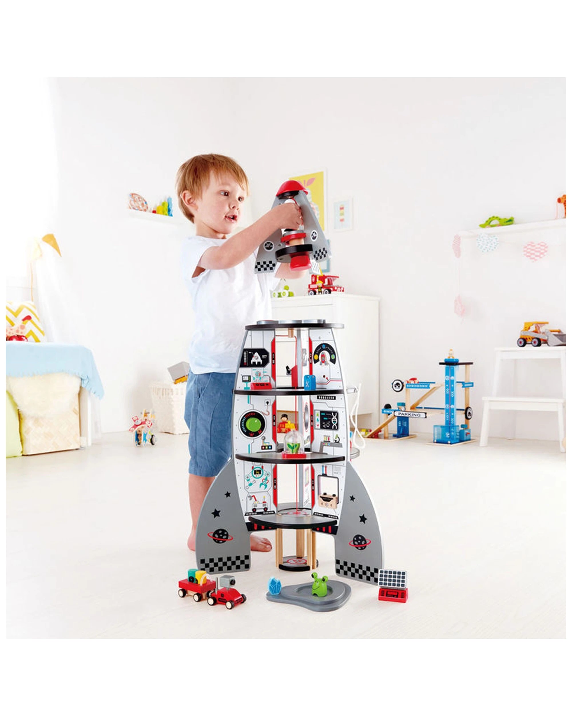 9 Hape 20pc Four Stage Rocket Ship Wooden Toy 74cm Kids Toddler 3y+. - White, 9 of 9