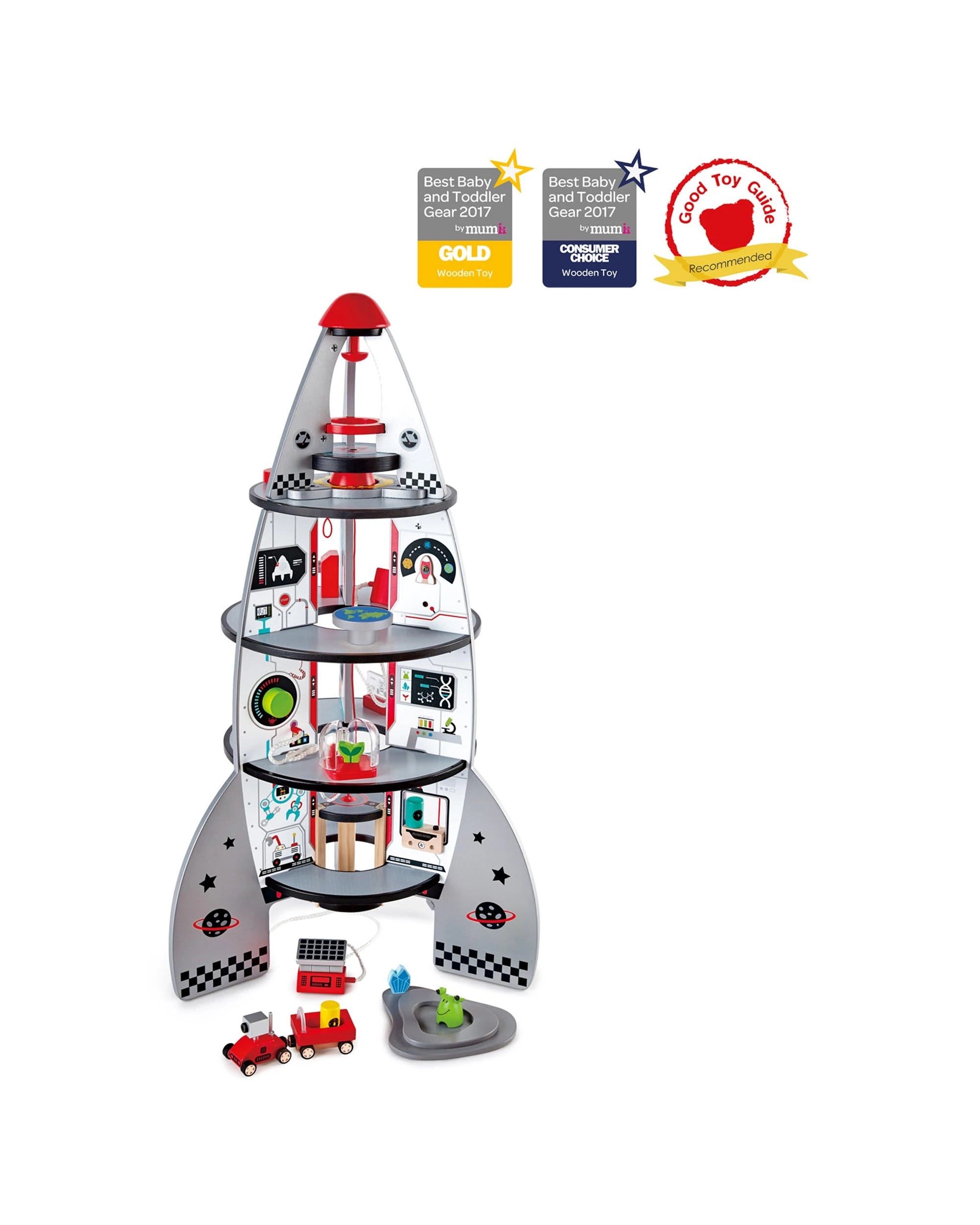 9 Hape 20pc Four Stage Rocket Ship Wooden Toy 74cm Kids Toddler 3y+. - White, 9 of 9