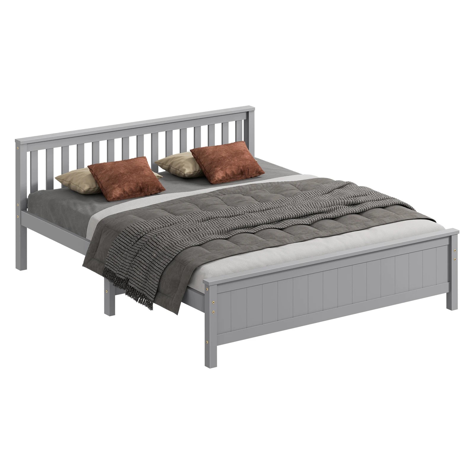 1 Alfordson Bed Frame Wooden King Size Slatted Headboard Timber Fabiano - Grey, 1 of 10