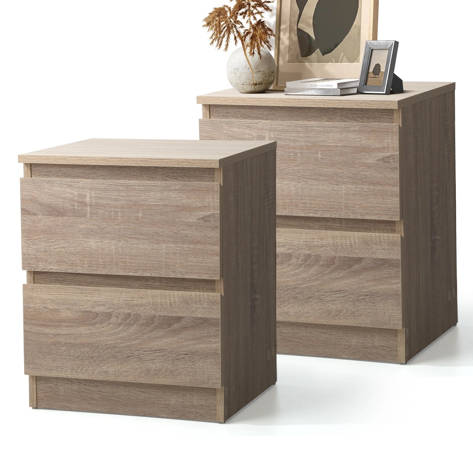 9 Oikiture Bedside Tables Set of 2 Nightstand Side End Table Storage Cabinet - Natural, 9 of 9