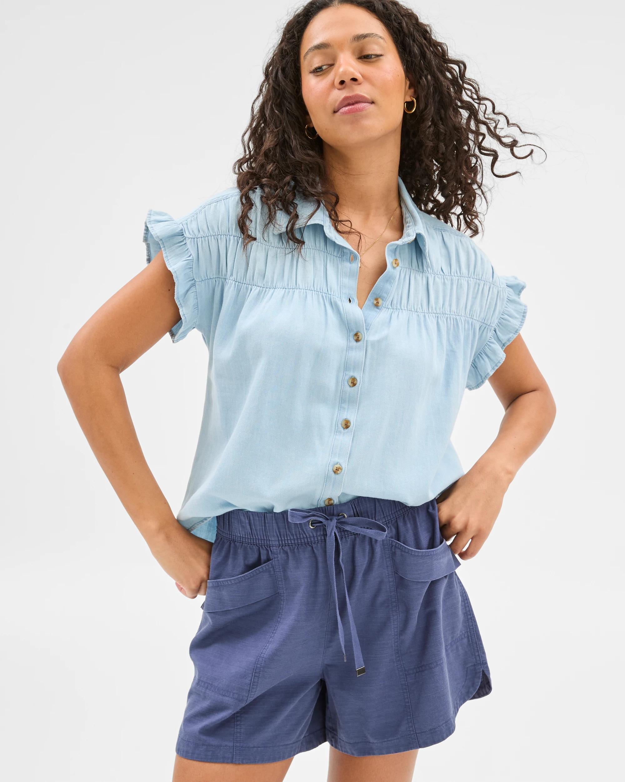 3 Target Ruffle Sleeve Chambray Shirt CHAMBRAY, 3 of 6