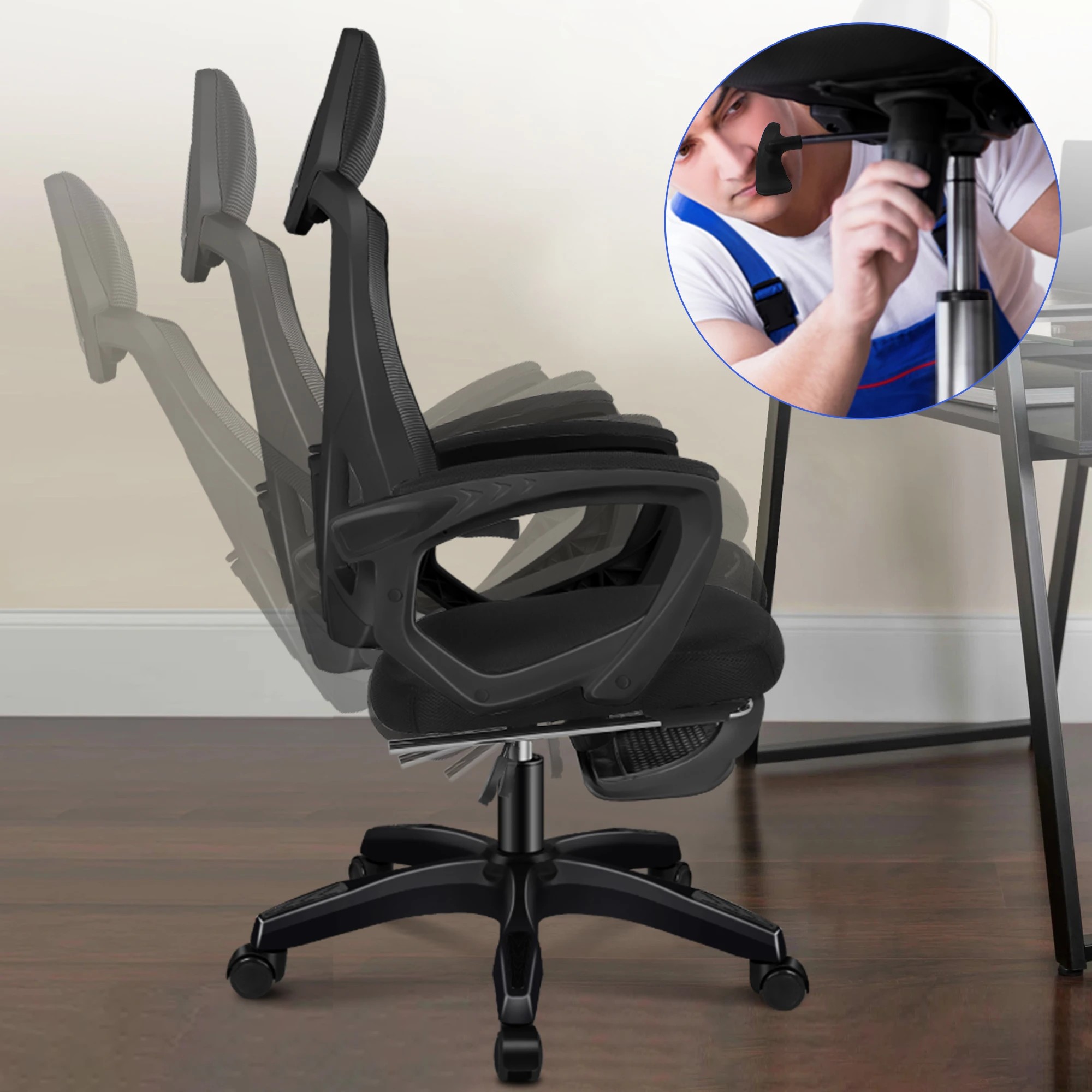 5 Alfordson Mesh Office Chair Racing Executive Computer Fabric Seat Recliner Work - Black, 5 of 10