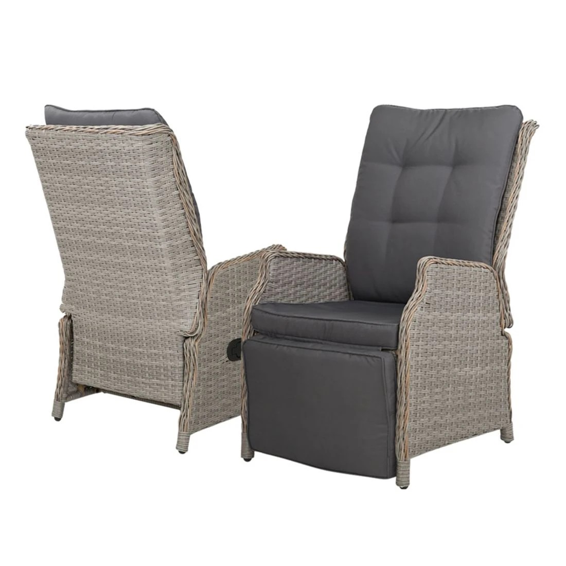 3 Gardeon 2PC Recliner Chairs Sun lounge Wicker Lounger Outdoor Furniture - Grey, 3 of 6